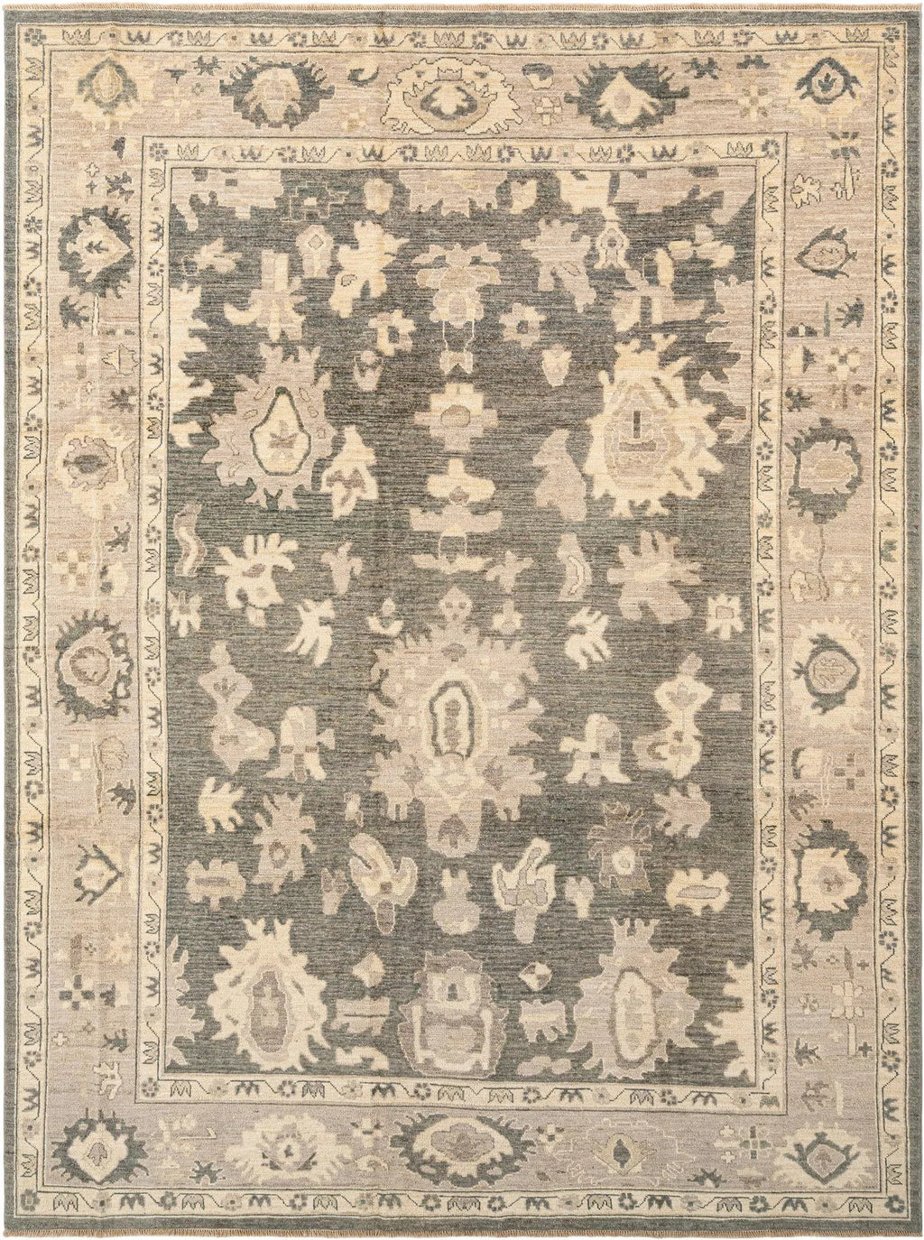 Light Brown Color Oushak Hand-Knotted Wool Rug