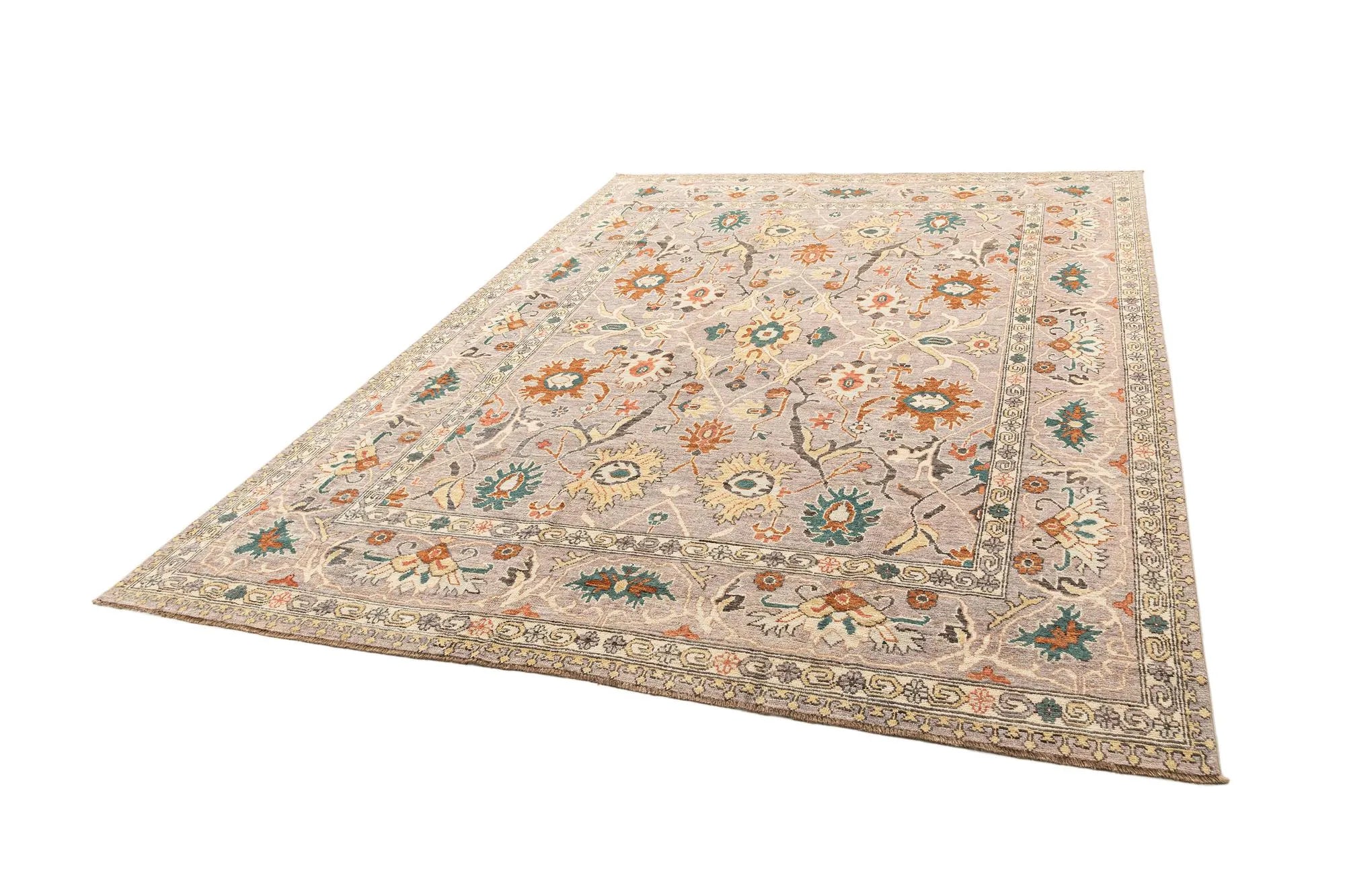 Beige Color Oushak Hand-Knotted Wool Rug