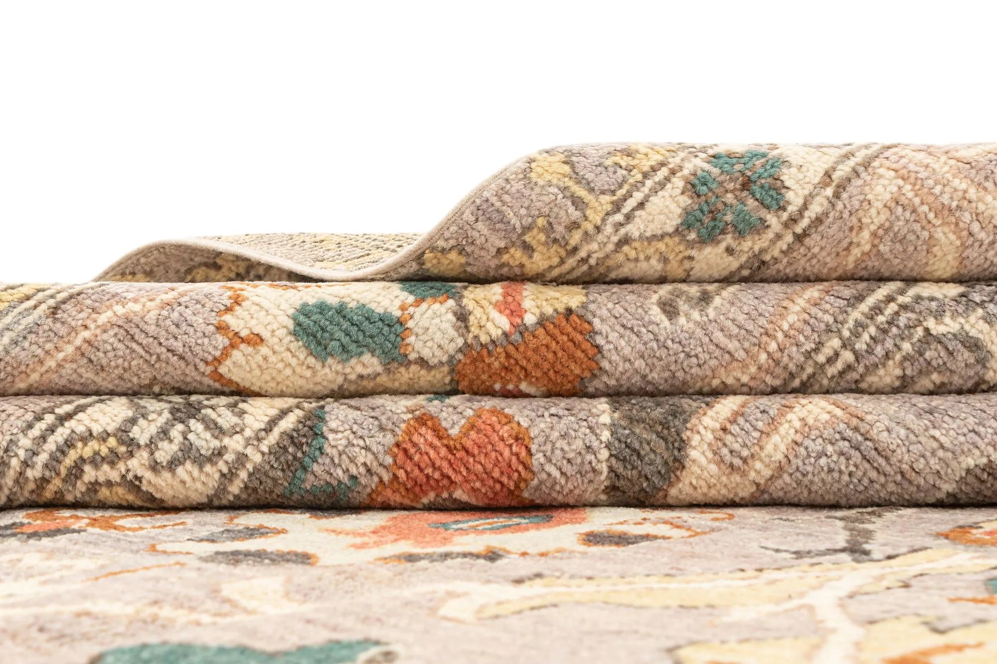 Beige Color Oushak Hand-Knotted Wool Rug