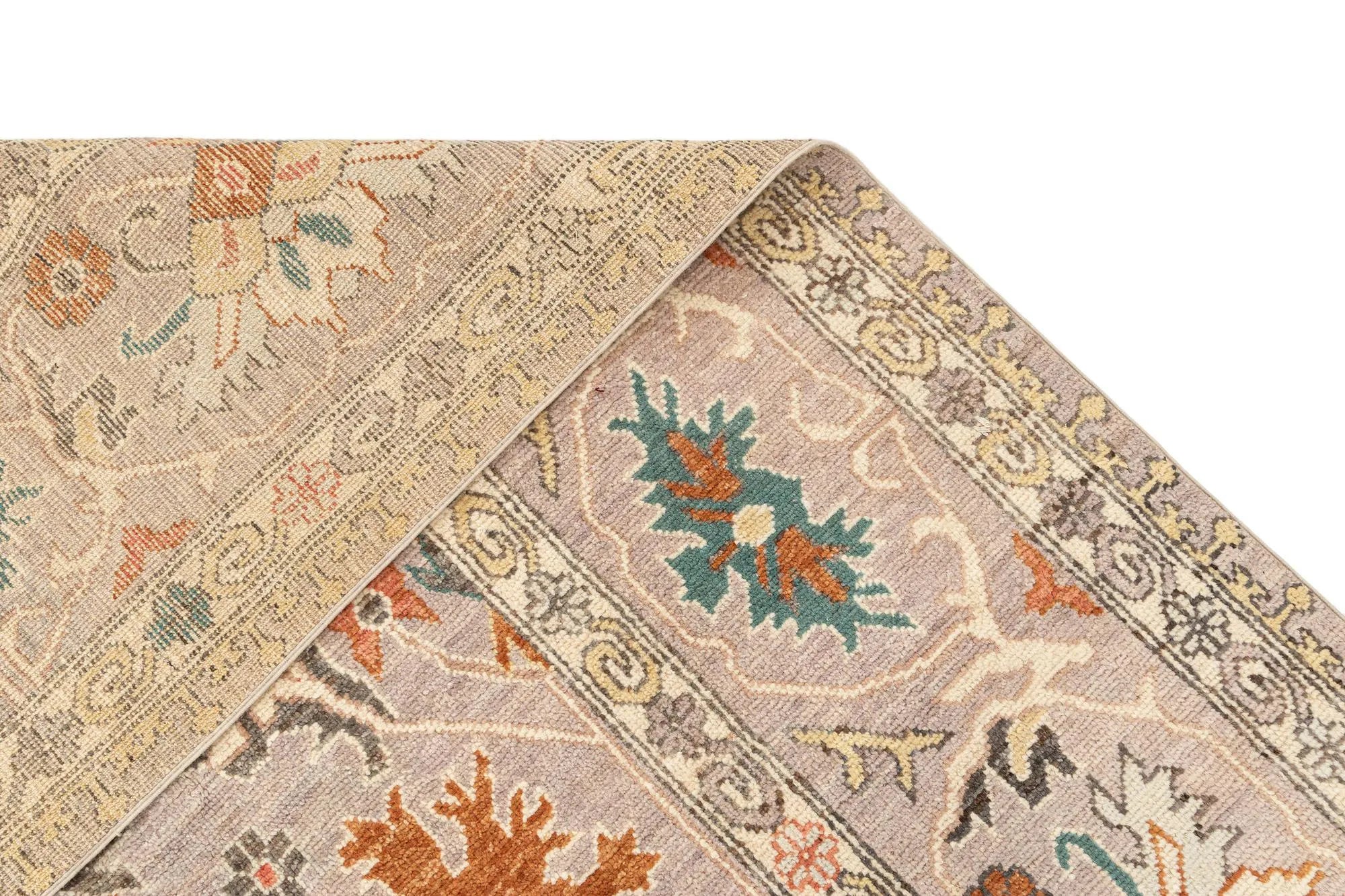 Beige Color Oushak Hand-Knotted Wool Rug