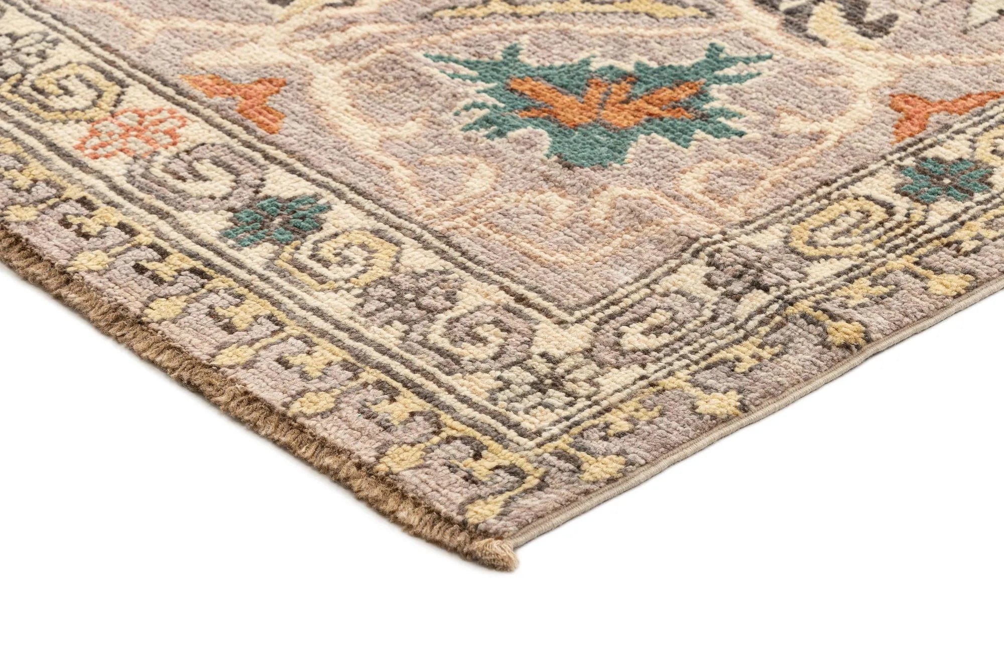 Beige Color Oushak Hand-Knotted Wool Rug