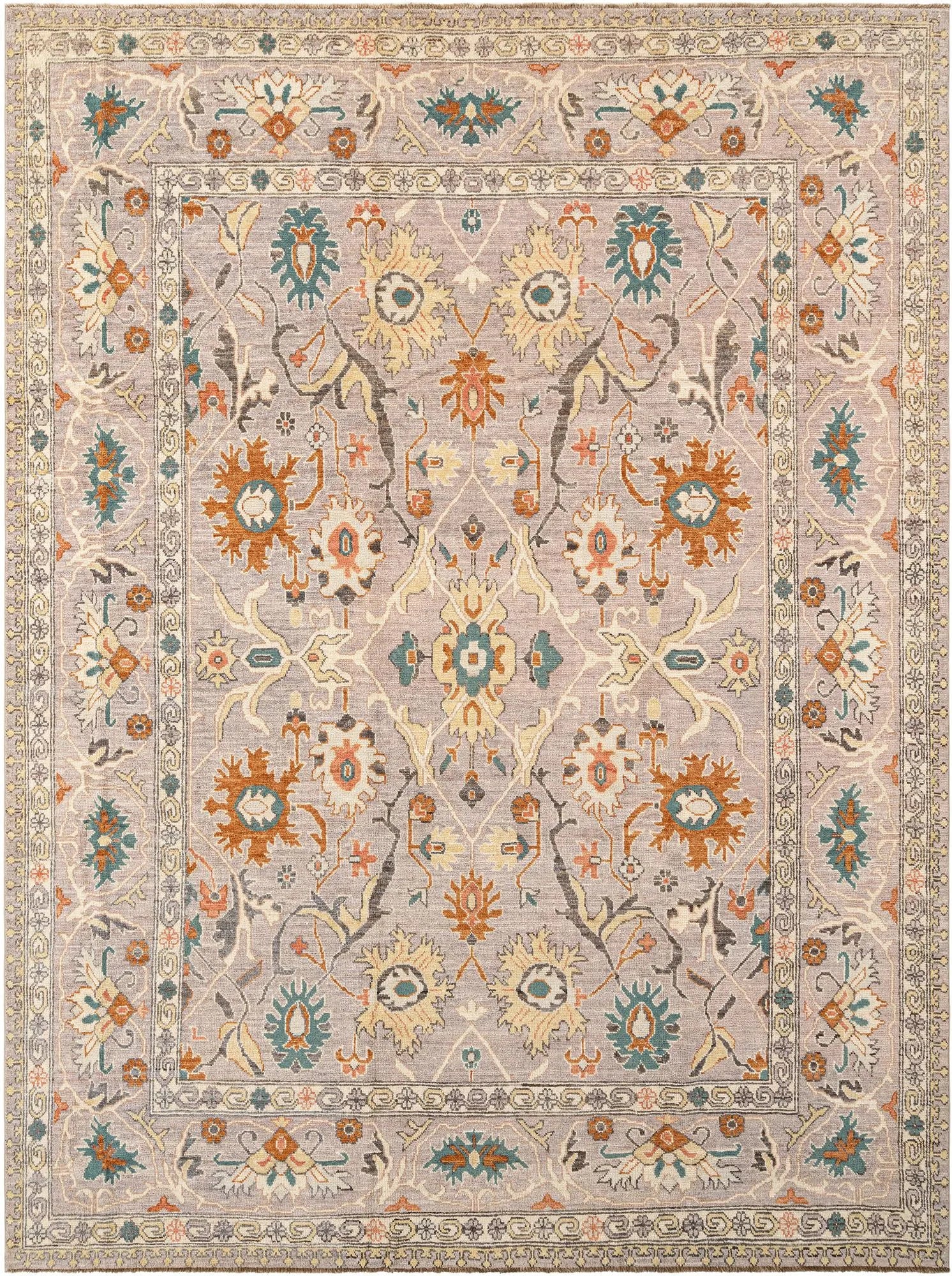 Beige Color Oushak Hand-Knotted Wool Rug