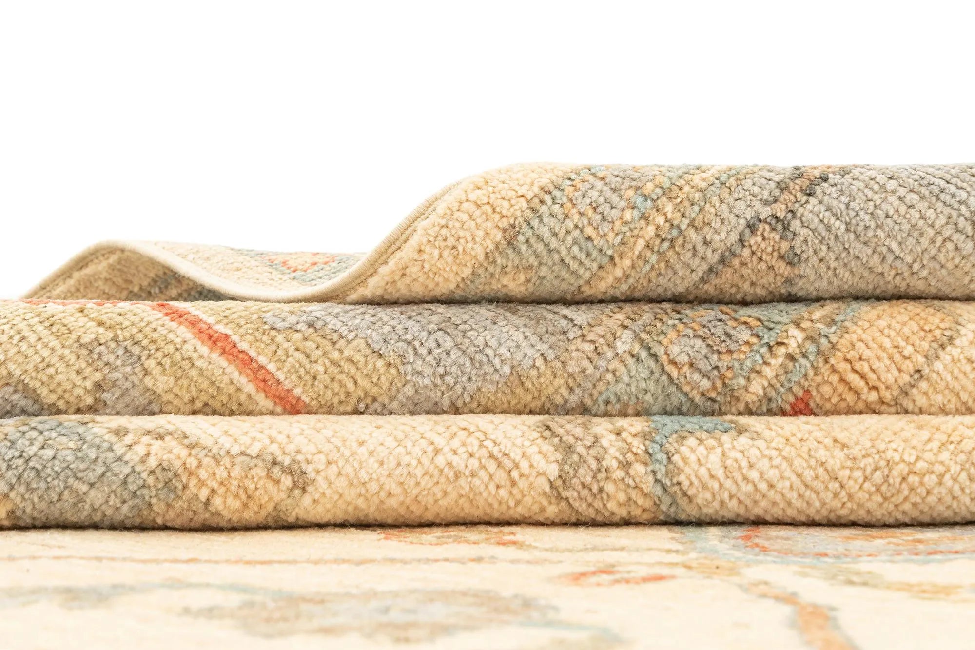 Beige Color Oushak Hand-Knotted Wool Rug
