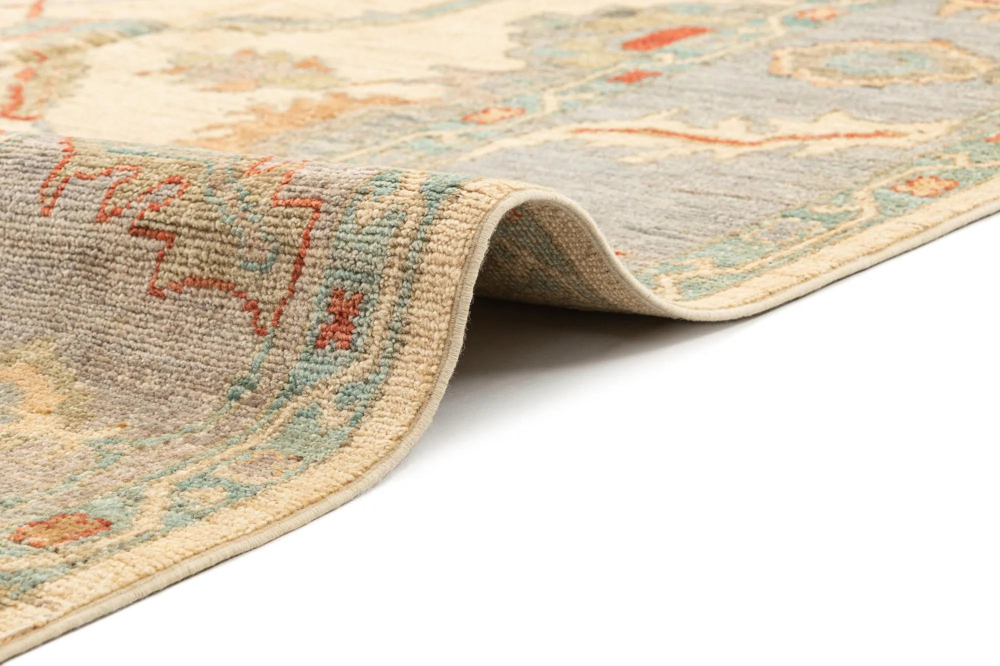 Beige Color Oushak Hand-Knotted Wool Rug