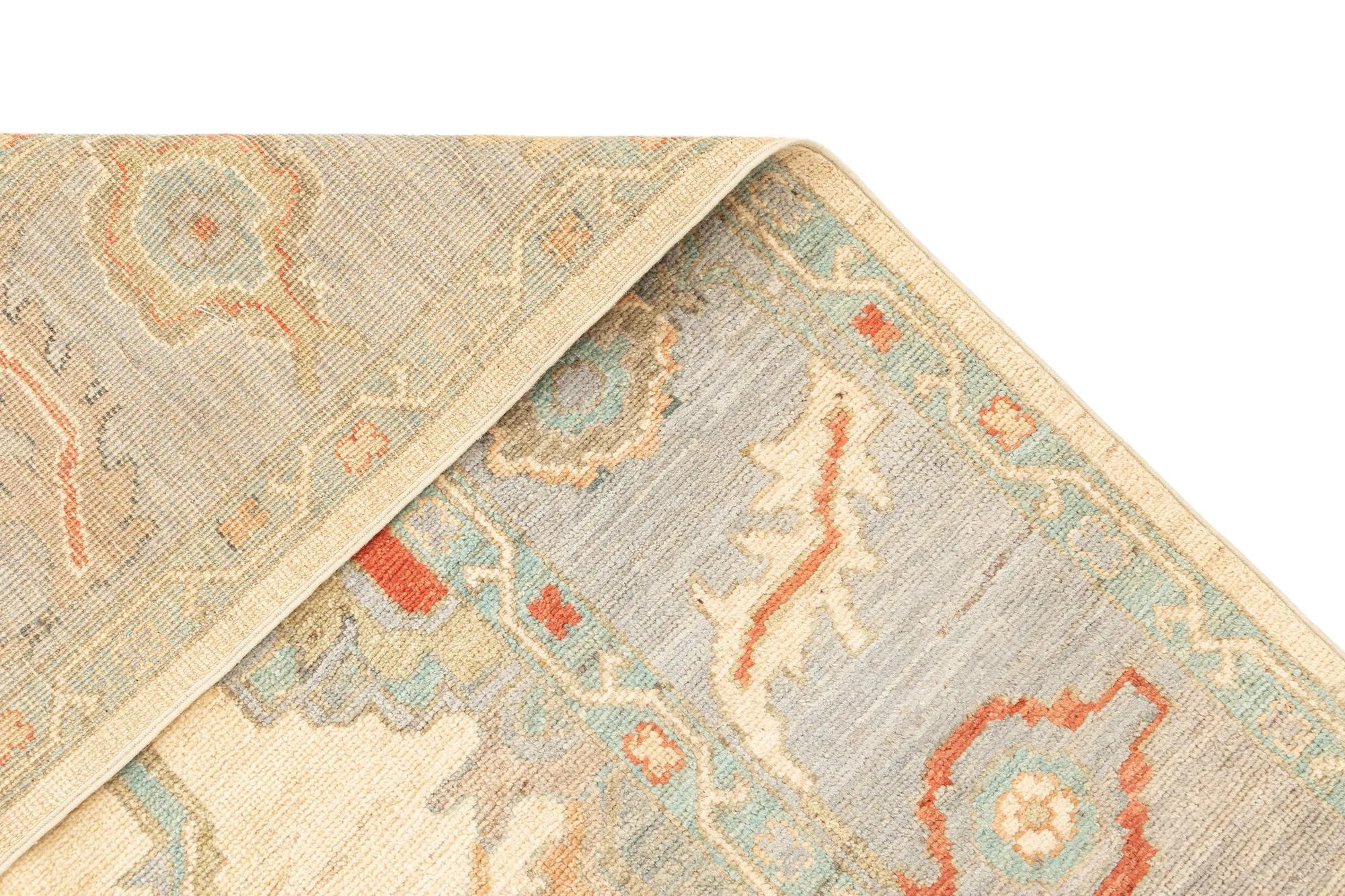 Beige Color Oushak Hand-Knotted Wool Rug