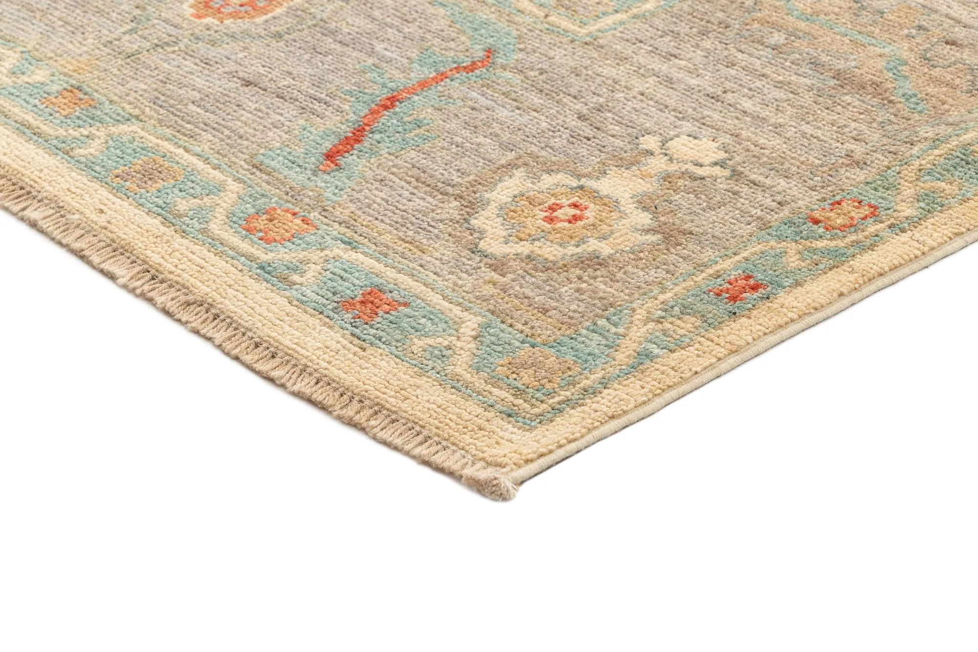 Beige Color Oushak Hand-Knotted Wool Rug