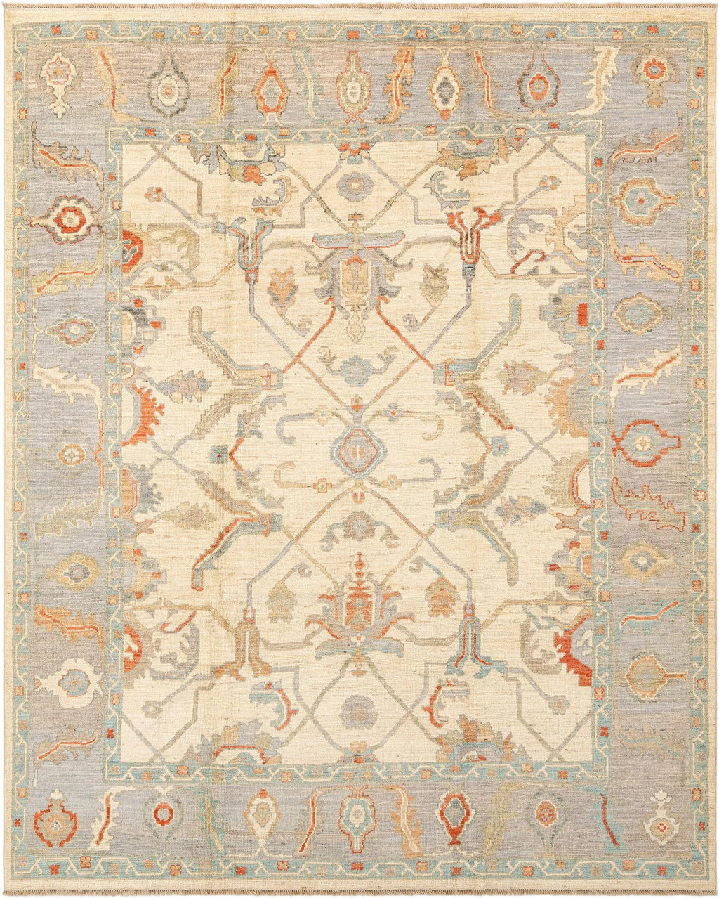 Beige Color Oushak Hand-Knotted Wool Rug