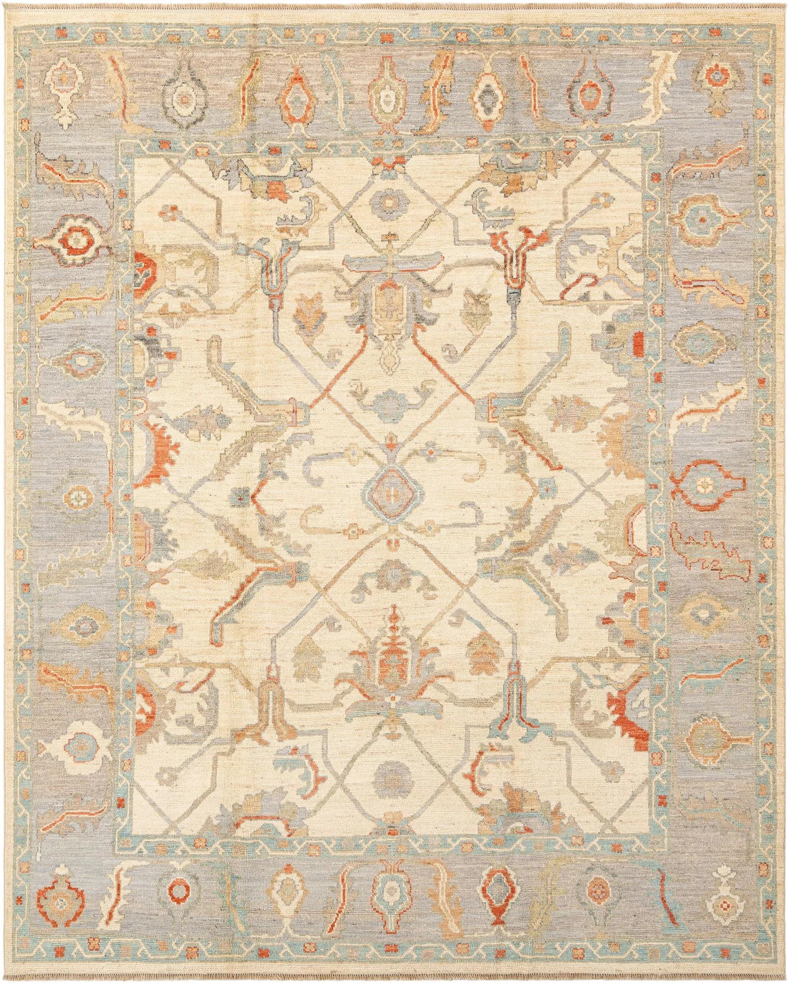Beige Color Oushak Hand-Knotted Wool Rug