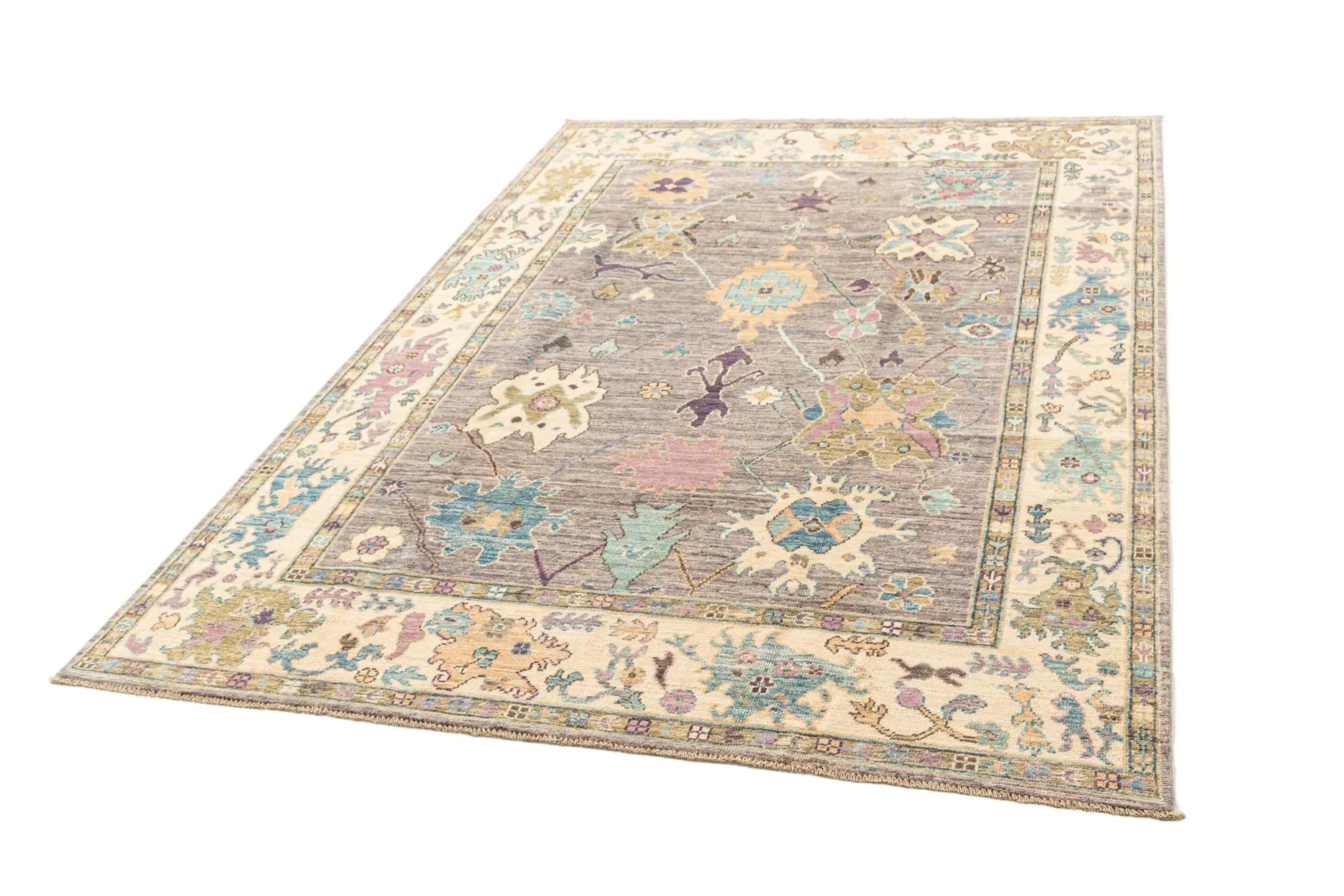 Light Brown Color Oushak Hand-Knotted Wool Rug