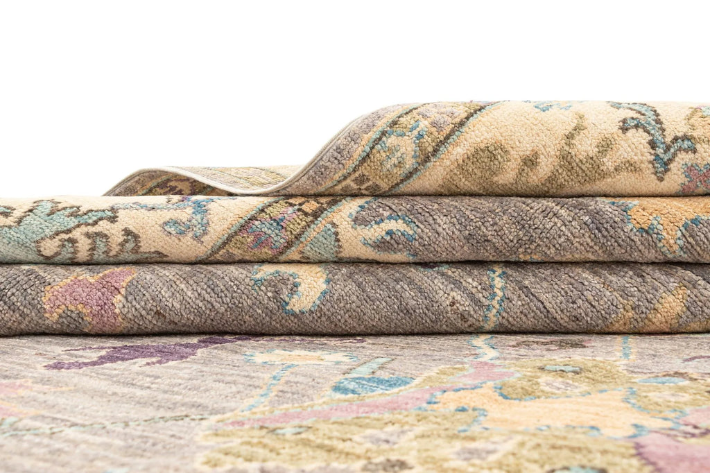 Light Brown Color Oushak Hand-Knotted Wool Rug