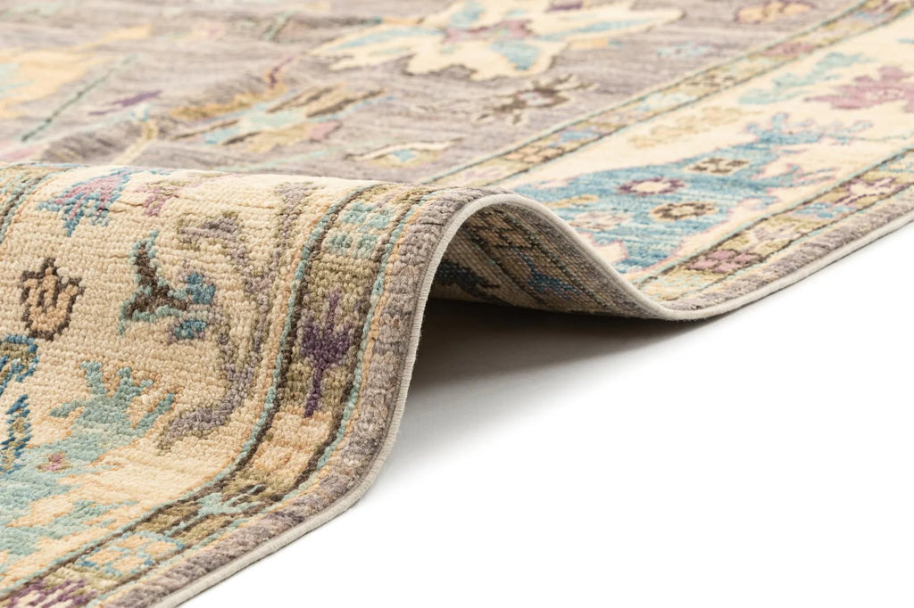 Light Brown Color Oushak Hand-Knotted Wool Rug