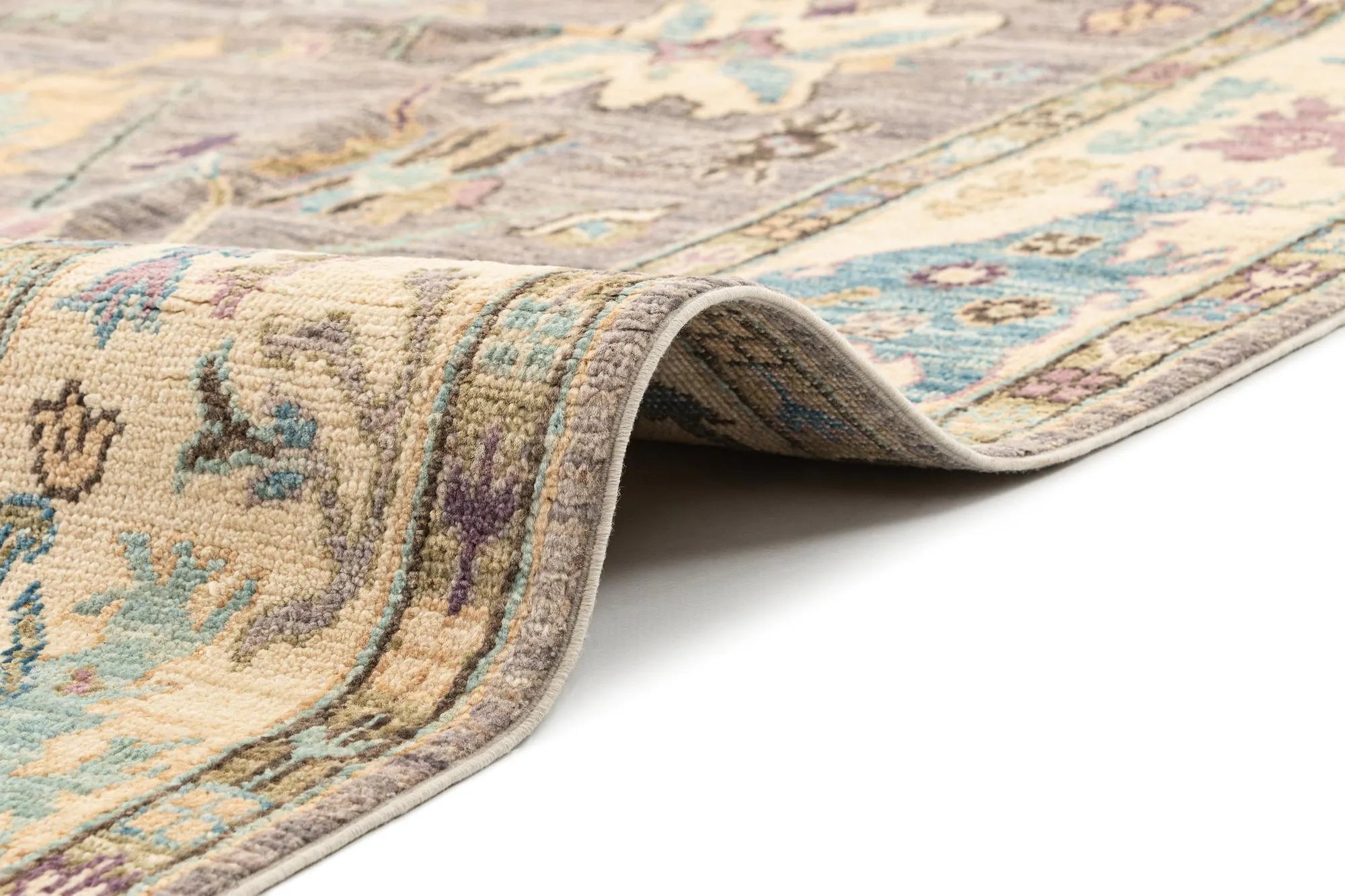 Light Brown Color Oushak Hand-Knotted Wool Rug