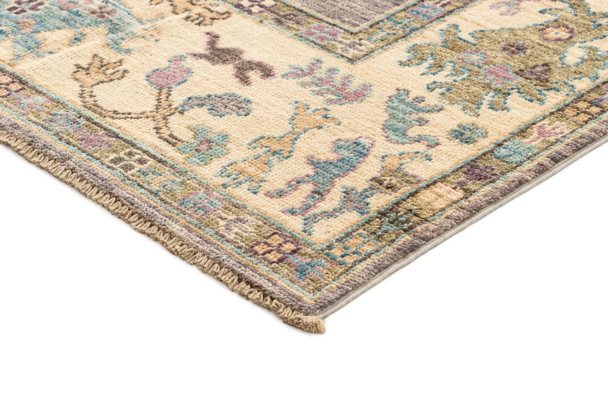 Light Brown Color Oushak Hand-Knotted Wool Rug