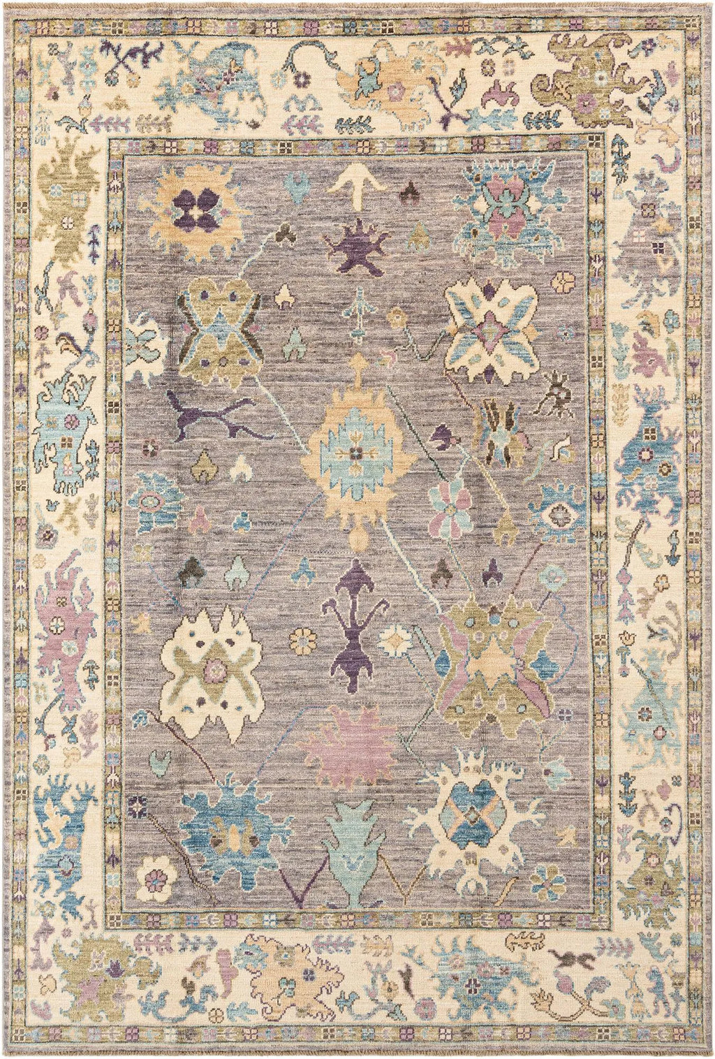 Light Brown Color Oushak Hand-Knotted Wool Rug