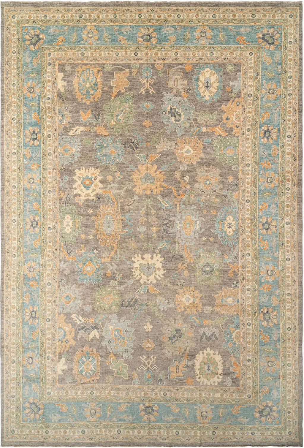 Light Brown Color Oushak Hand-Knotted Wool Rug