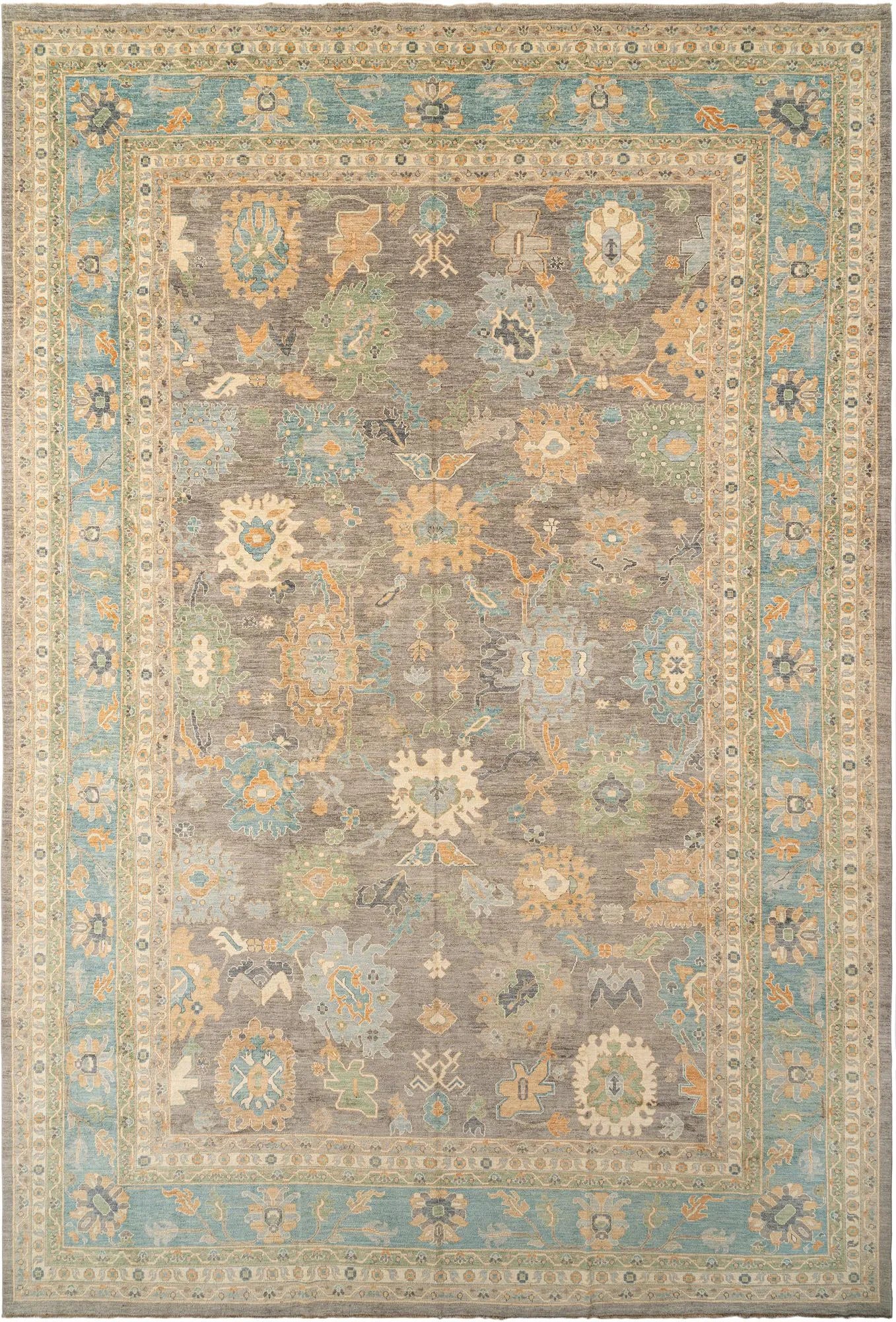 Light Brown Color Oushak Hand-Knotted Wool Rug