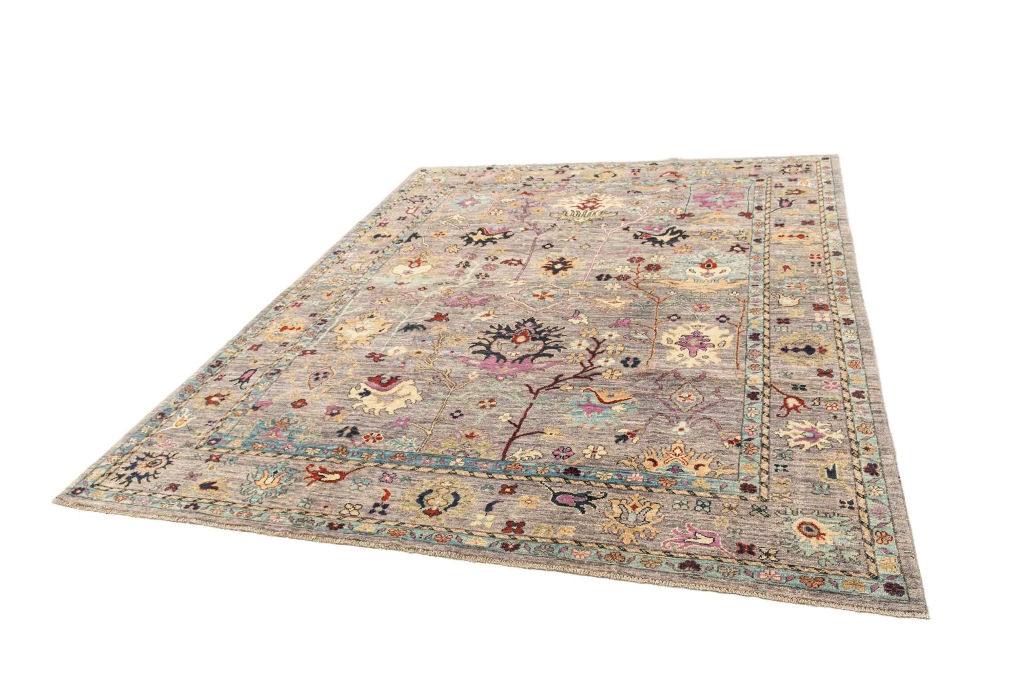 Beige Color Oushak Hand-Knotted Wool Rug