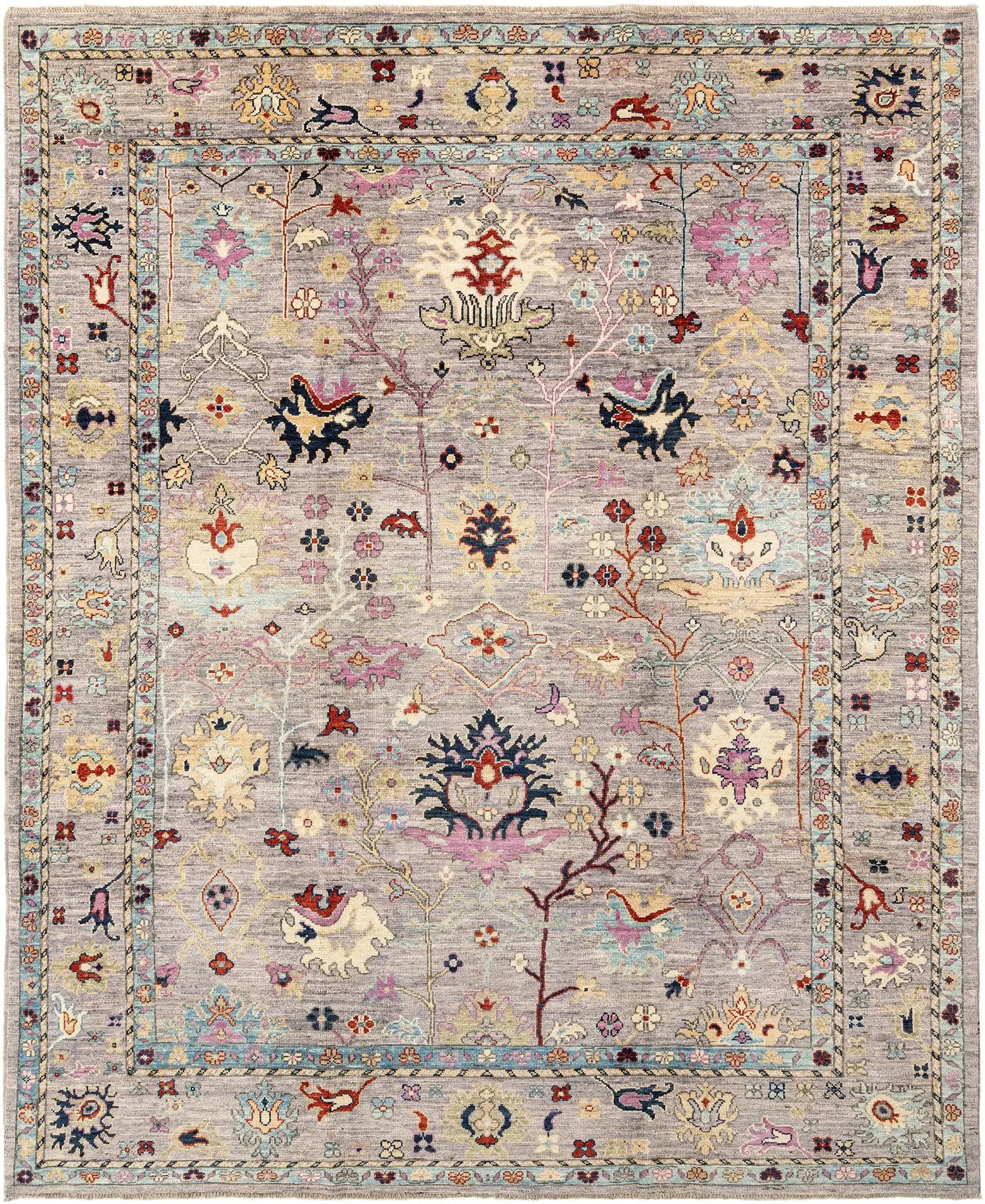 Beige Color Oushak Hand-Knotted Wool Rug