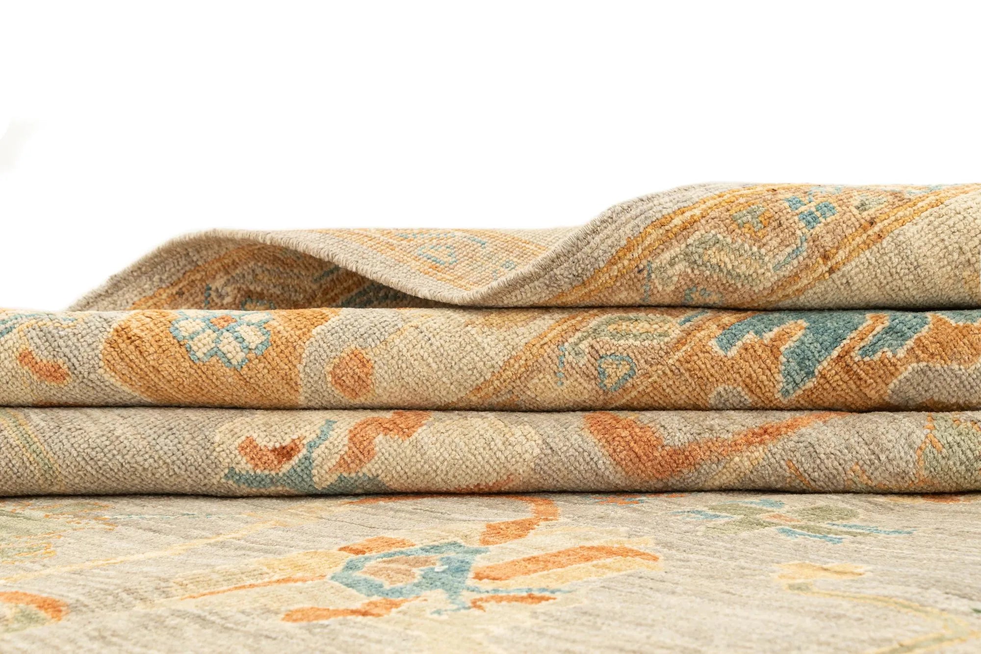 Beige Color Oushak Hand-Knotted Wool Rug