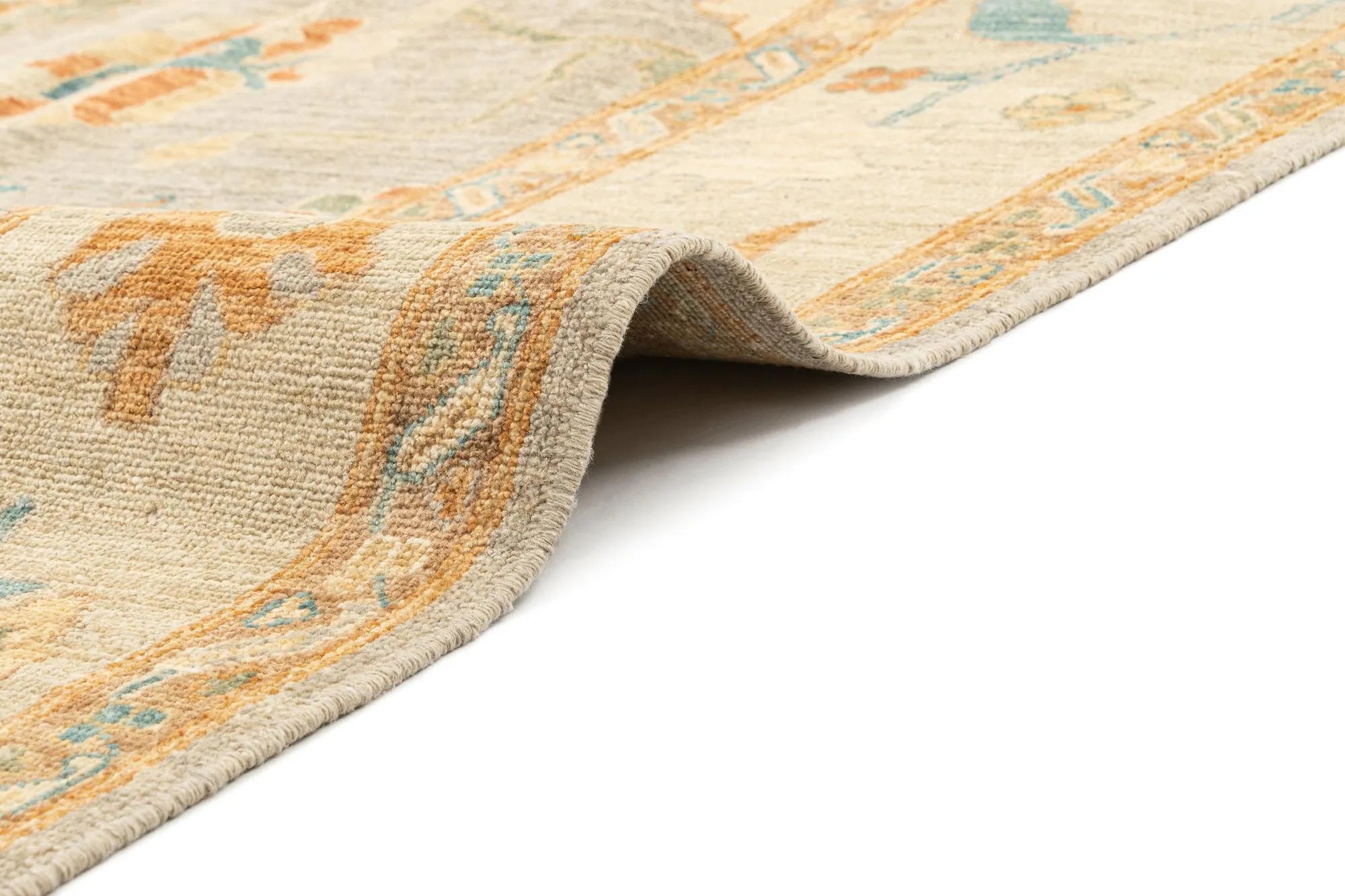 Beige Color Oushak Hand-Knotted Wool Rug