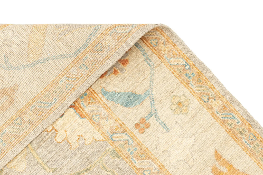 Beige Color Oushak Hand-Knotted Wool Rug