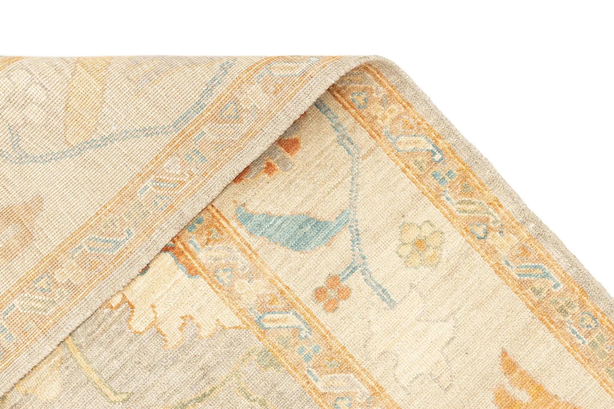 Beige Color Oushak Hand-Knotted Wool Rug