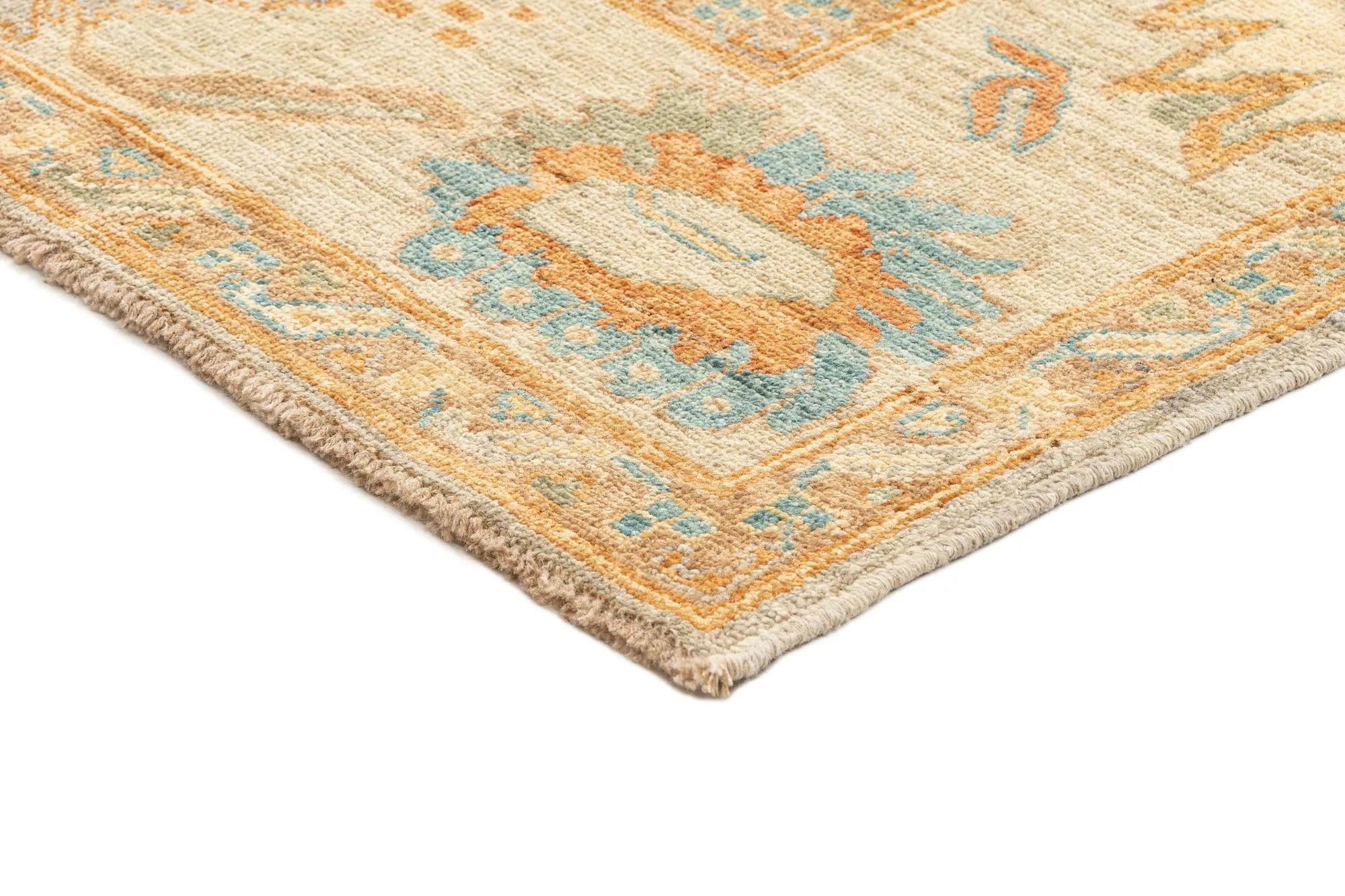 Beige Color Oushak Hand-Knotted Wool Rug
