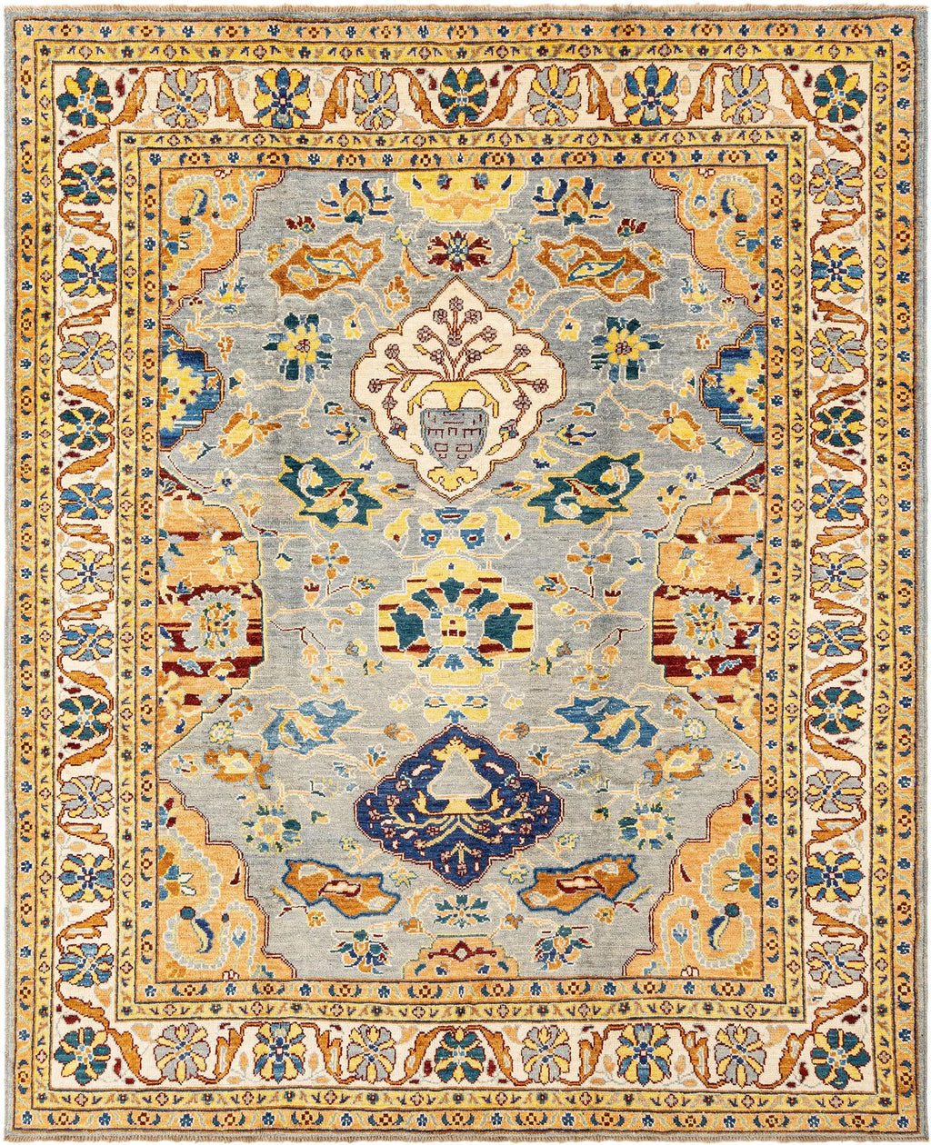 Grey & Gold Color Oushak Hand-Knotted Wool Rug