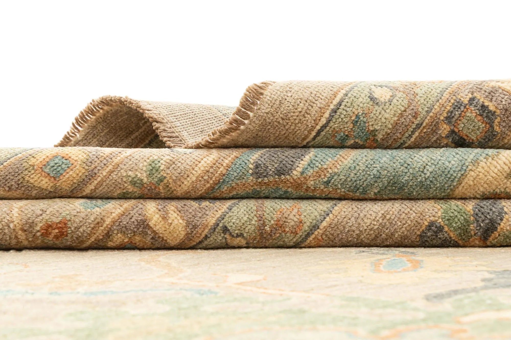 Beige Color Oushak Hand-Knotted Wool Rug