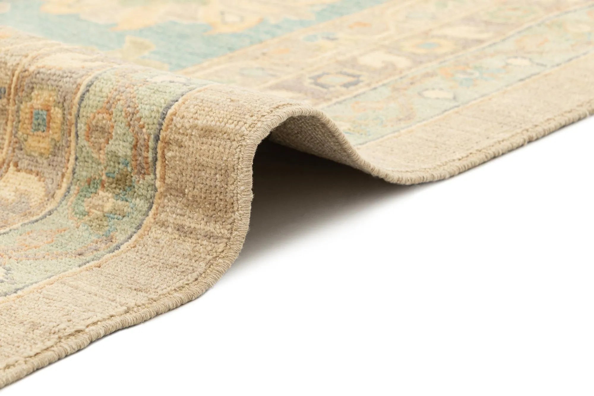 Beige Color Oushak Hand-Knotted Wool Rug