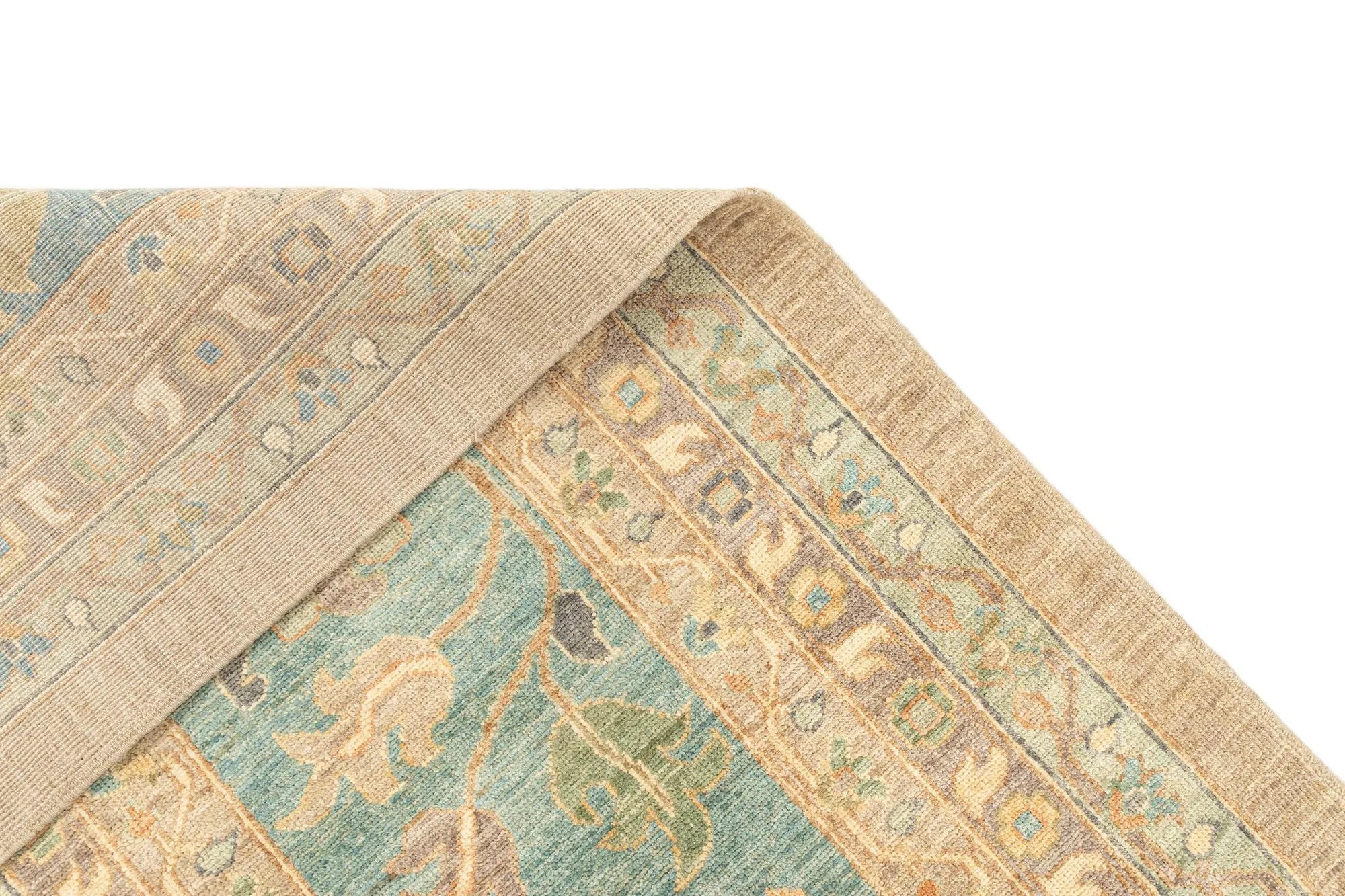Beige Color Oushak Hand-Knotted Wool Rug