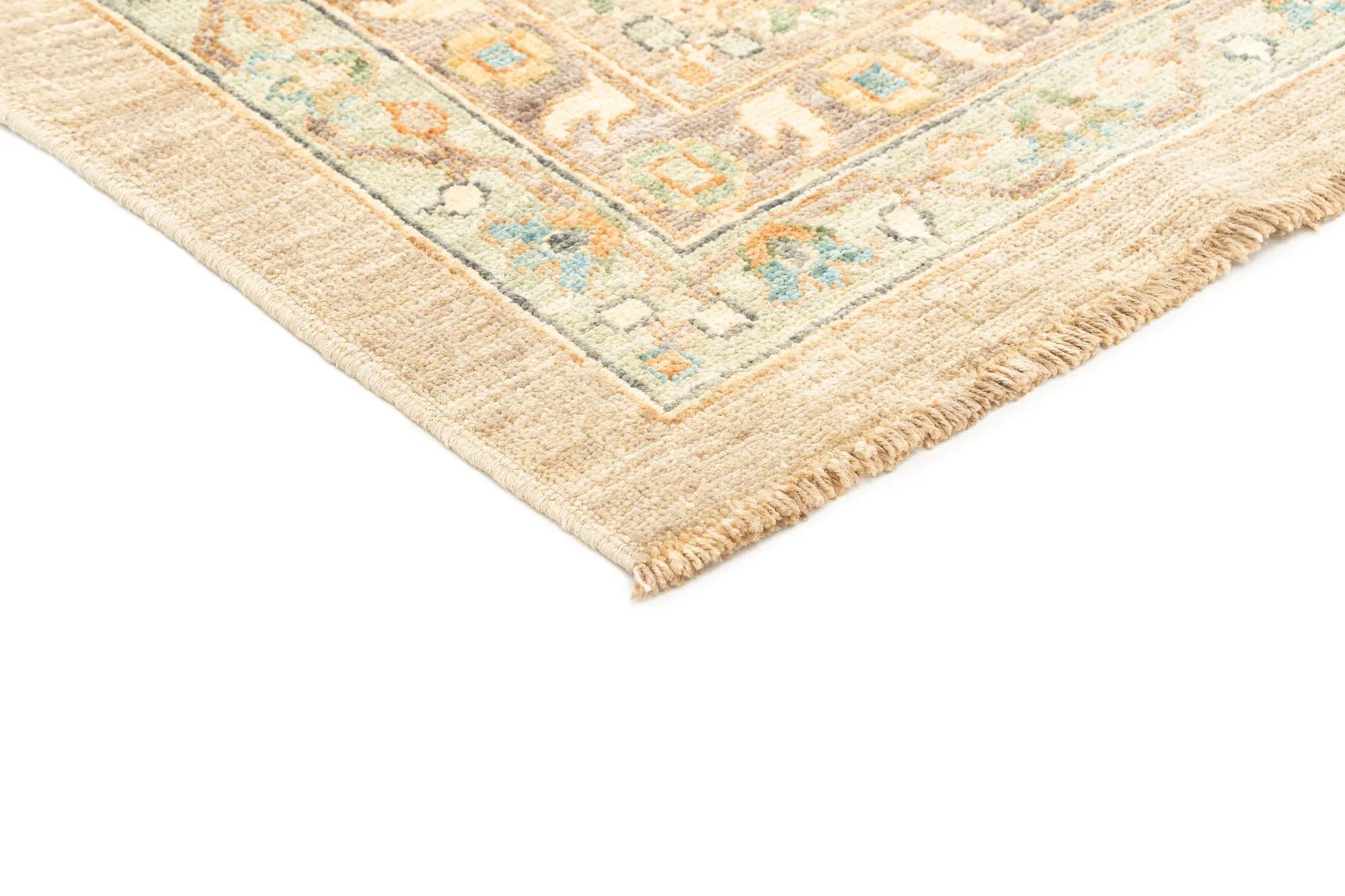 Beige Color Oushak Hand-Knotted Wool Rug