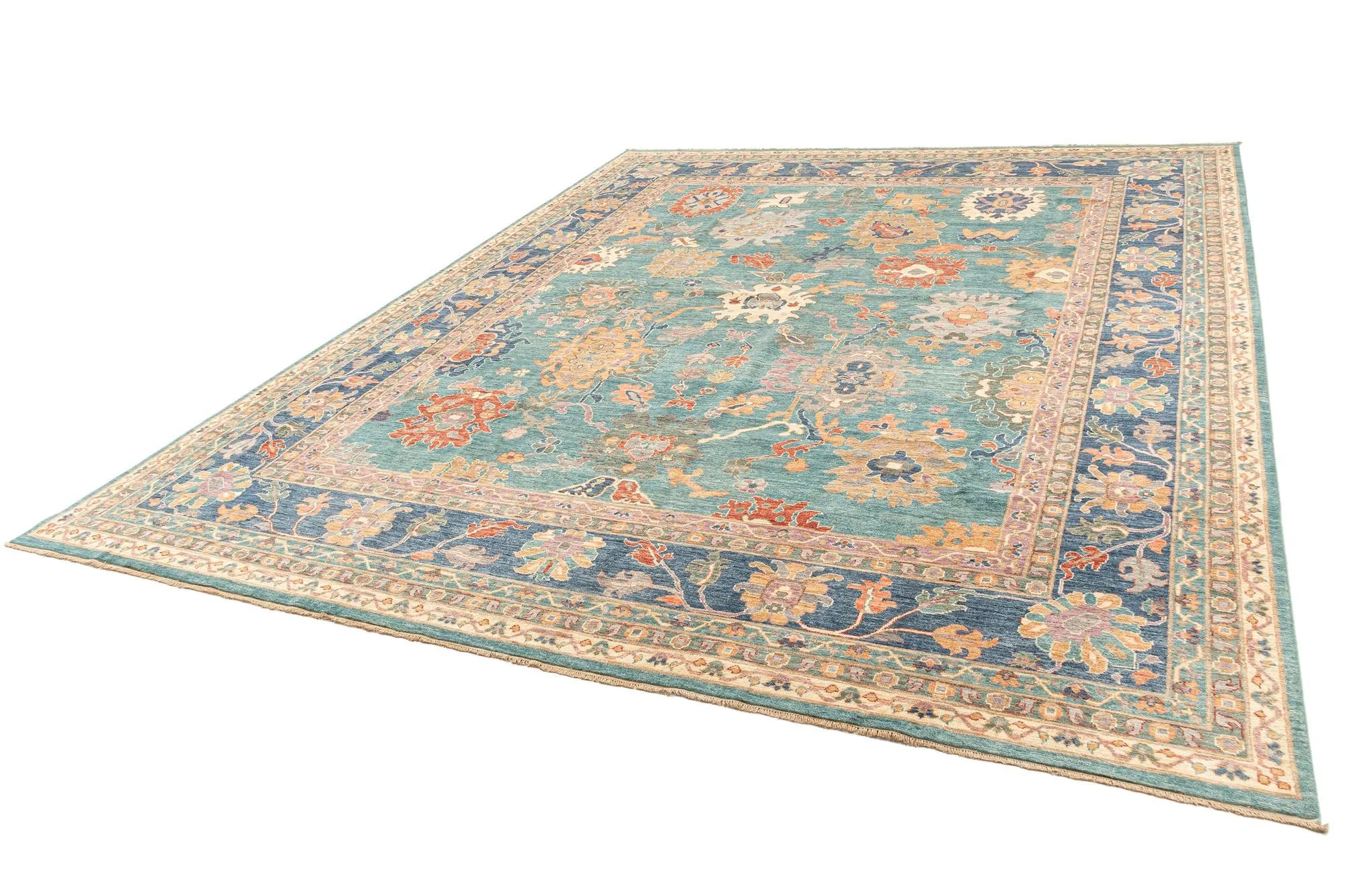 Blue Color Oushak Hand-Knotted Wool Rug