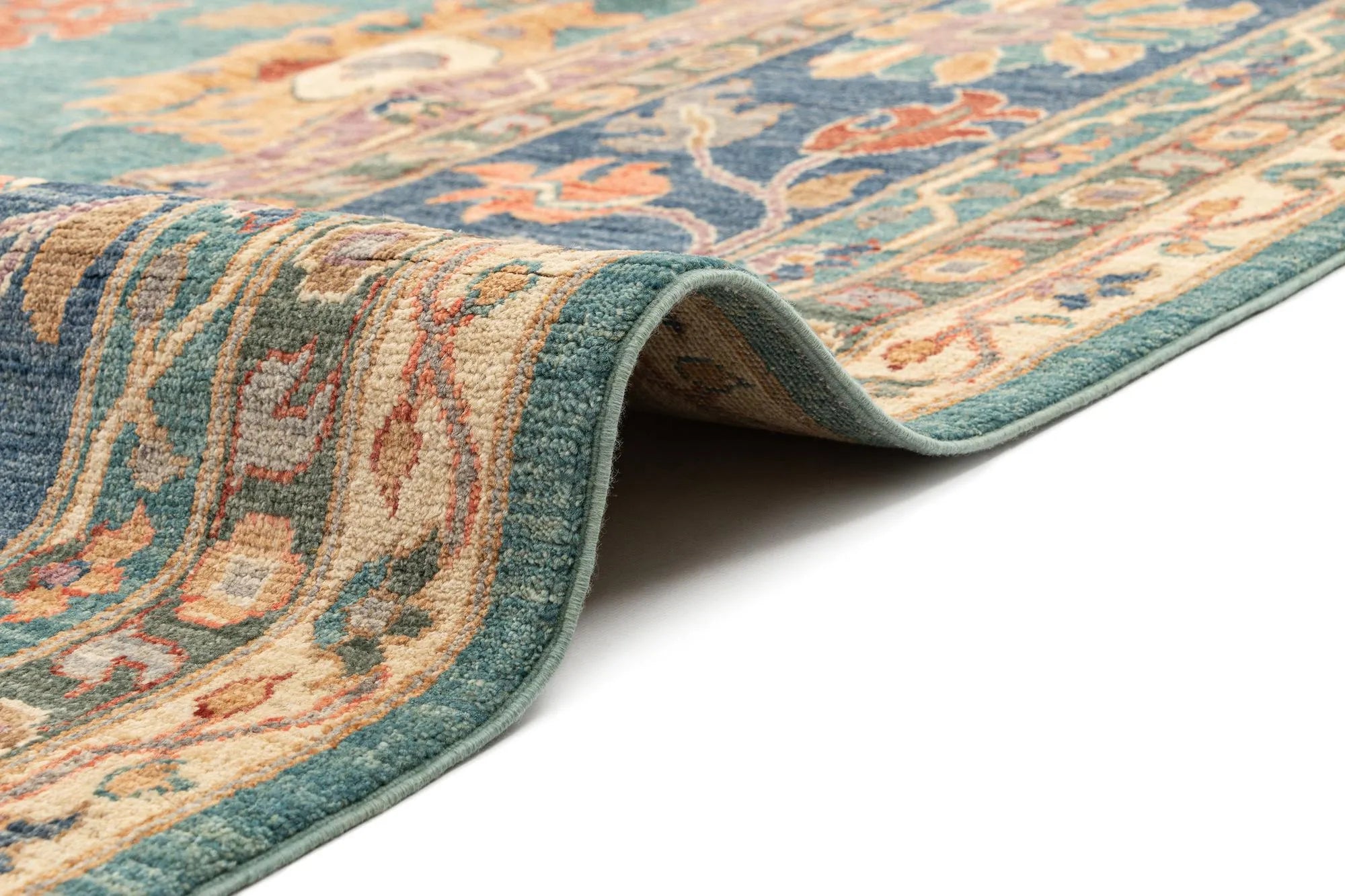 Blue Color Oushak Hand-Knotted Wool Rug