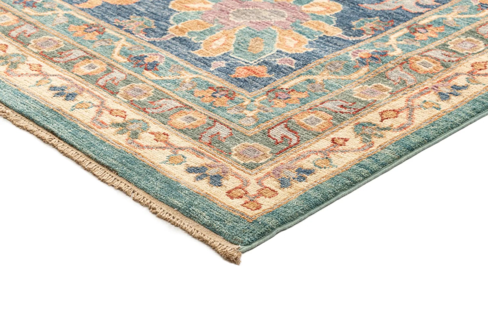 Blue Color Oushak Hand-Knotted Wool Rug