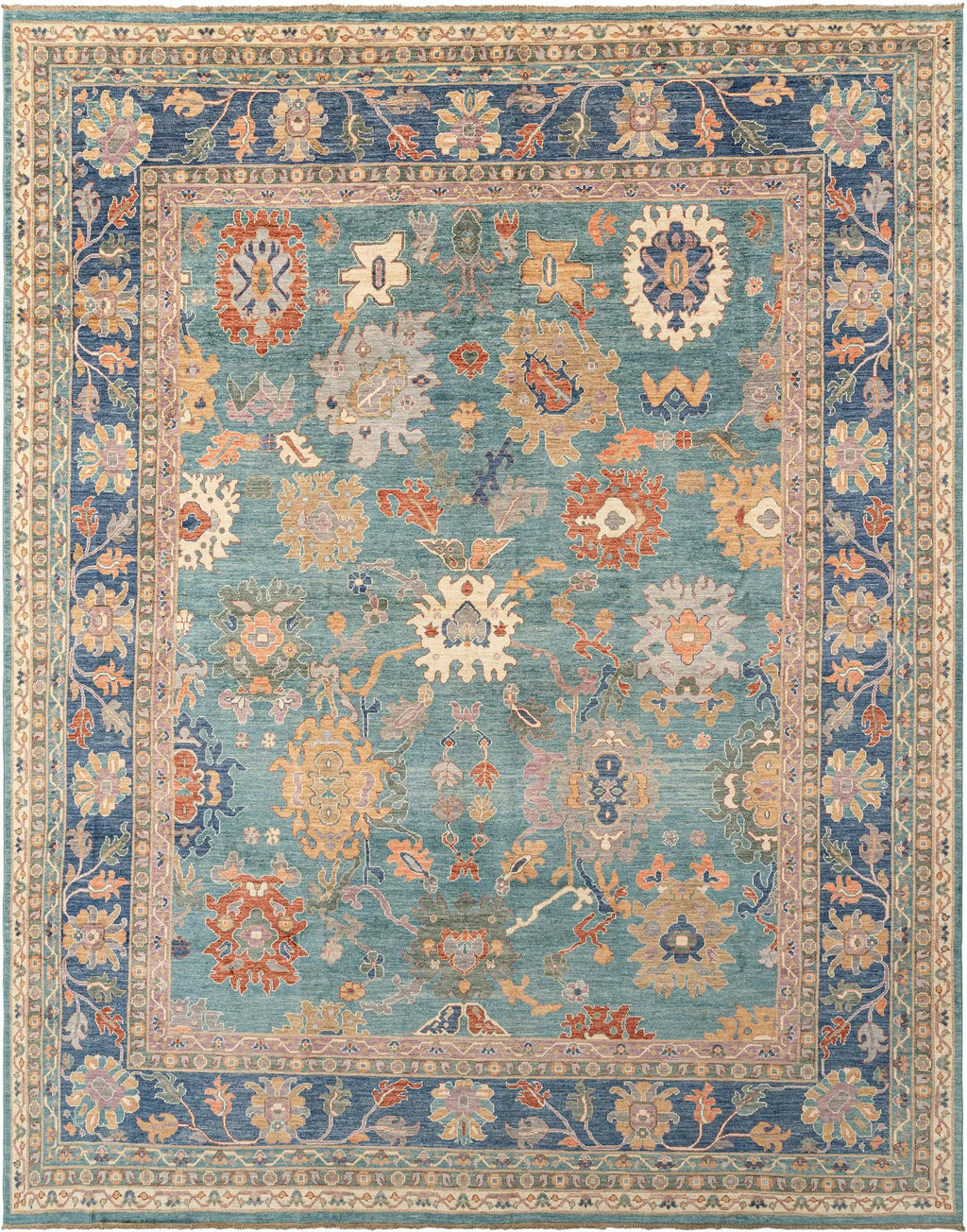 Blue Color Oushak Hand-Knotted Wool Rug