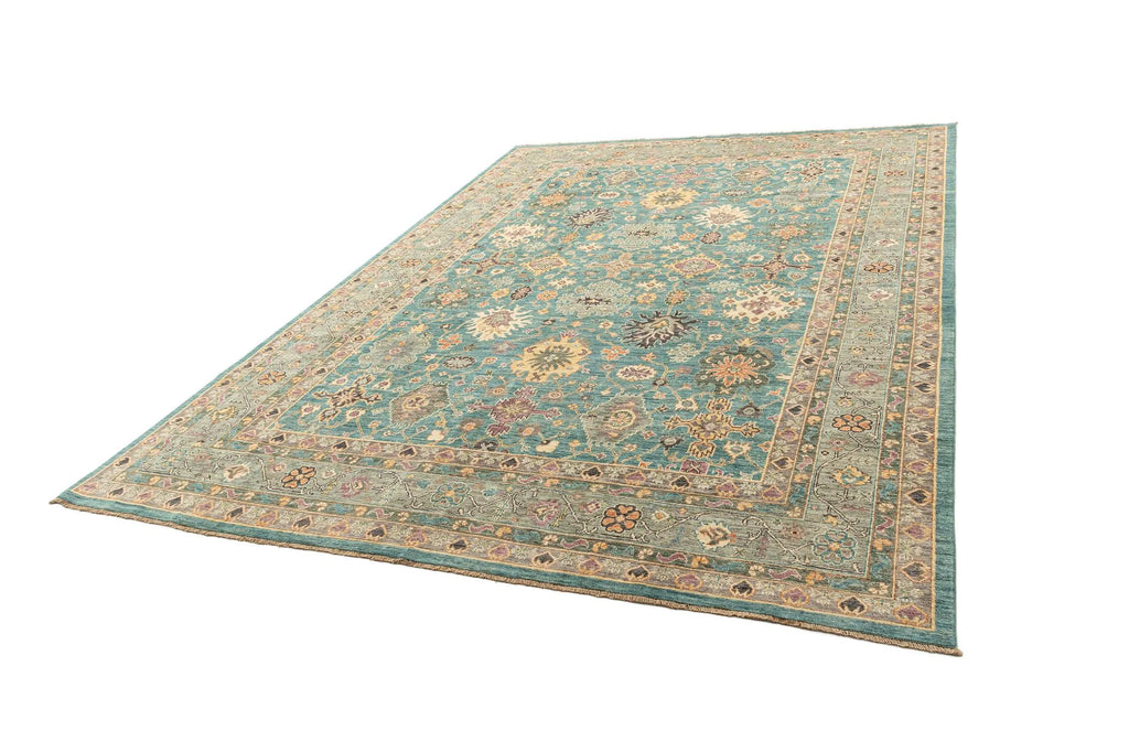 Blue Color Oushak Hand-Knotted Wool Rug