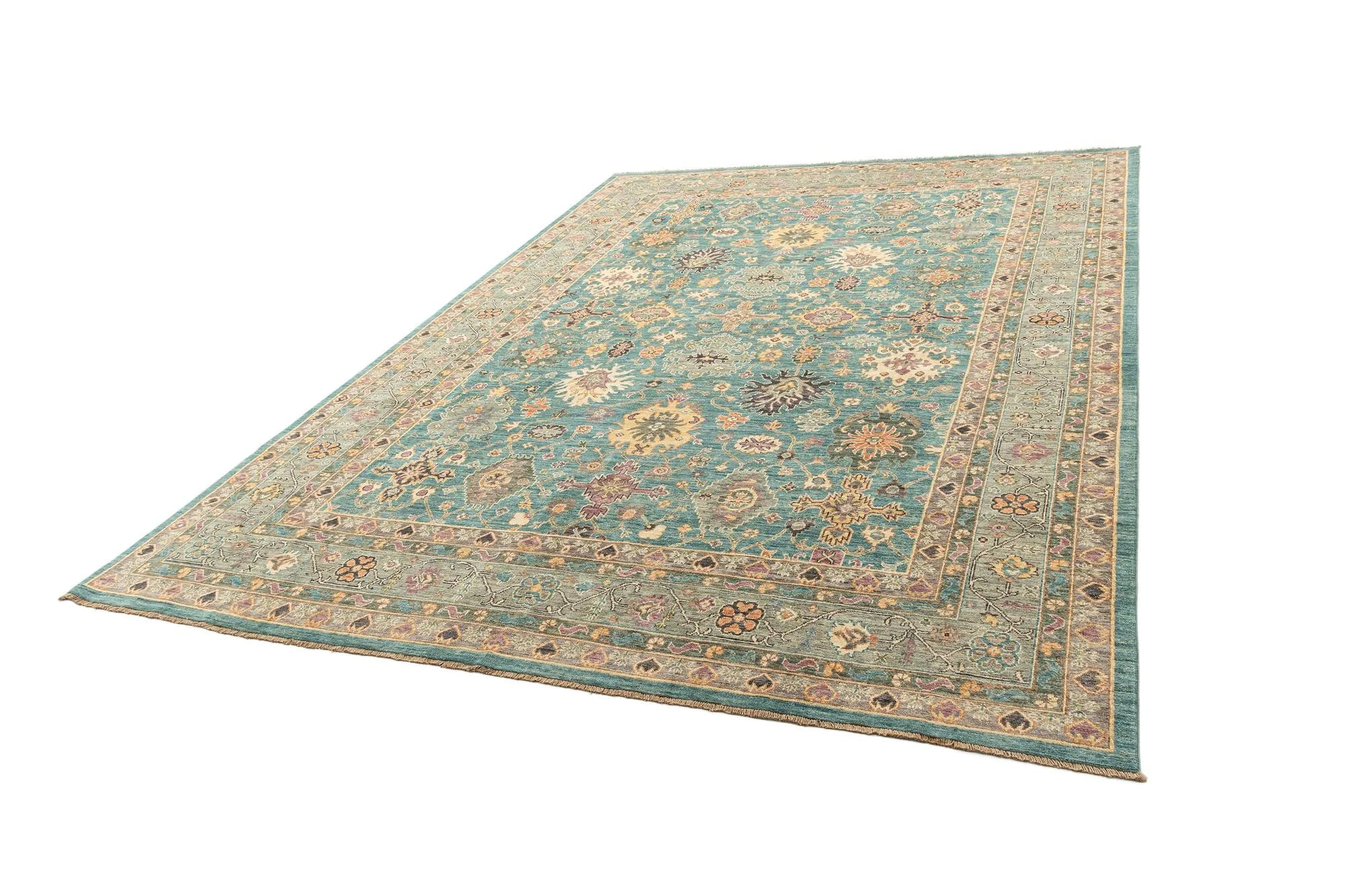 Blue Color Oushak Hand-Knotted Wool Rug