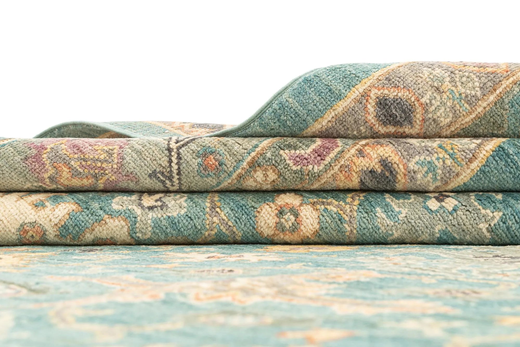 Blue Color Oushak Hand-Knotted Wool Rug
