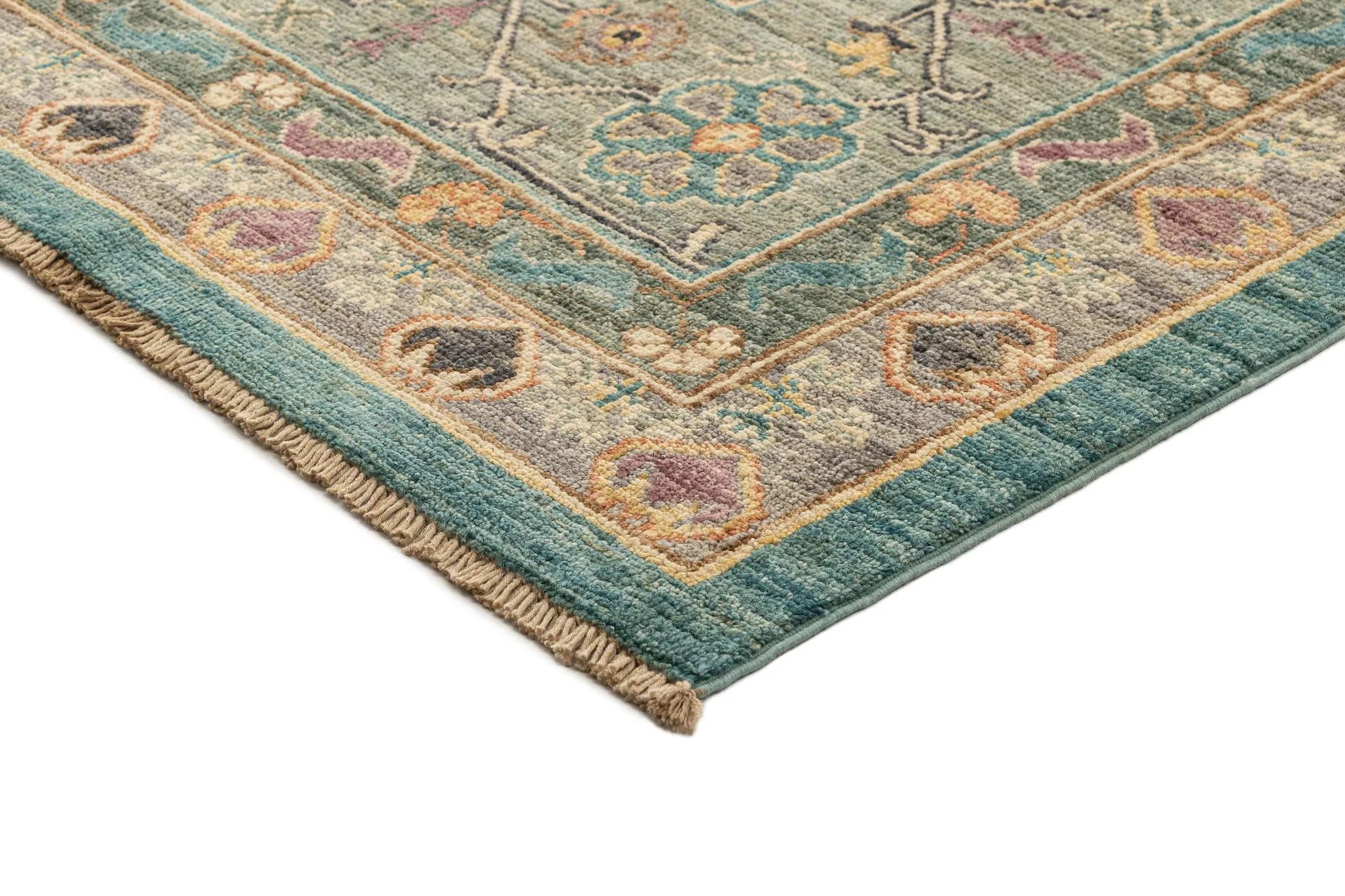 Blue Color Oushak Hand-Knotted Wool Rug