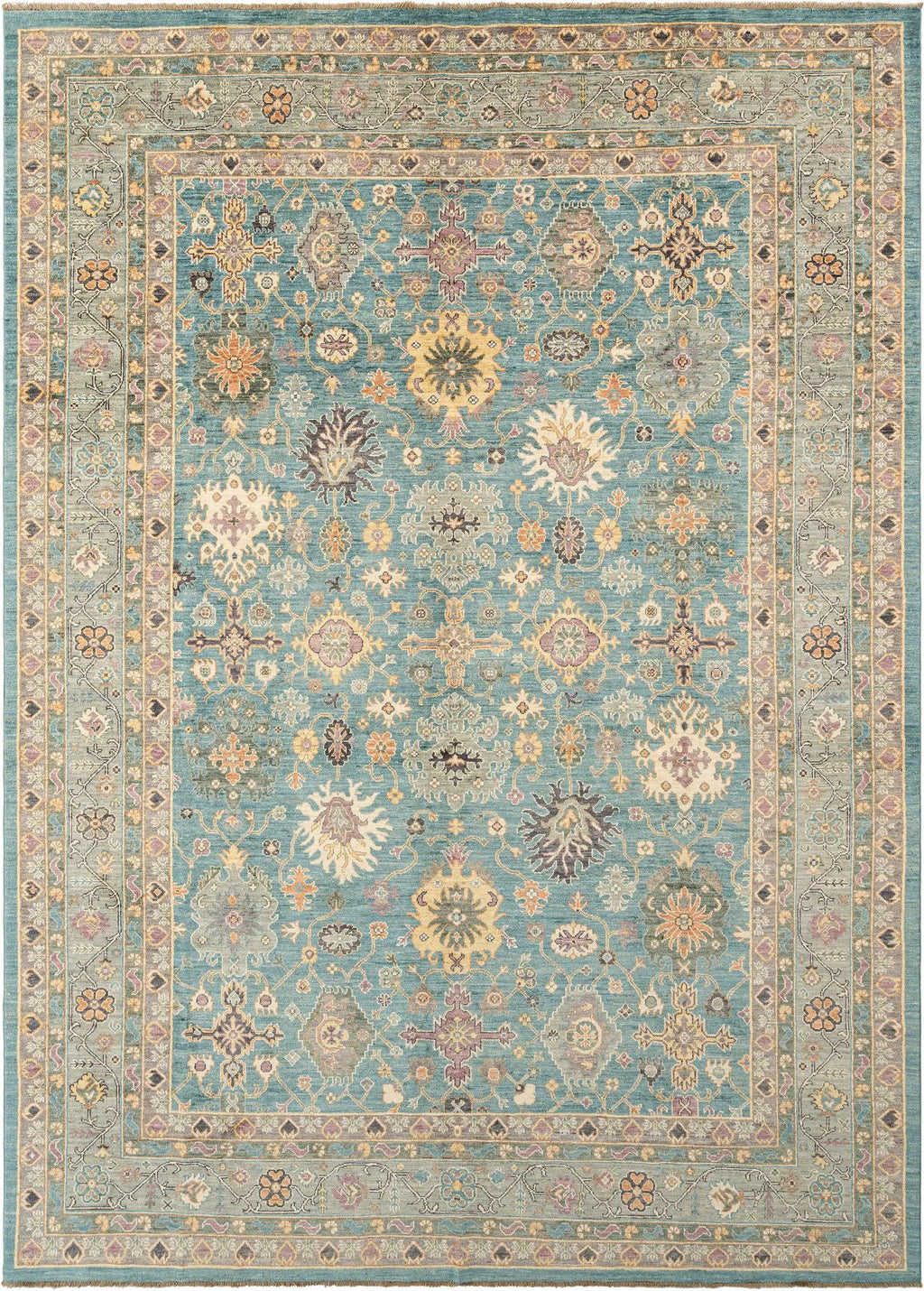 Blue Color Oushak Hand-Knotted Wool Rug