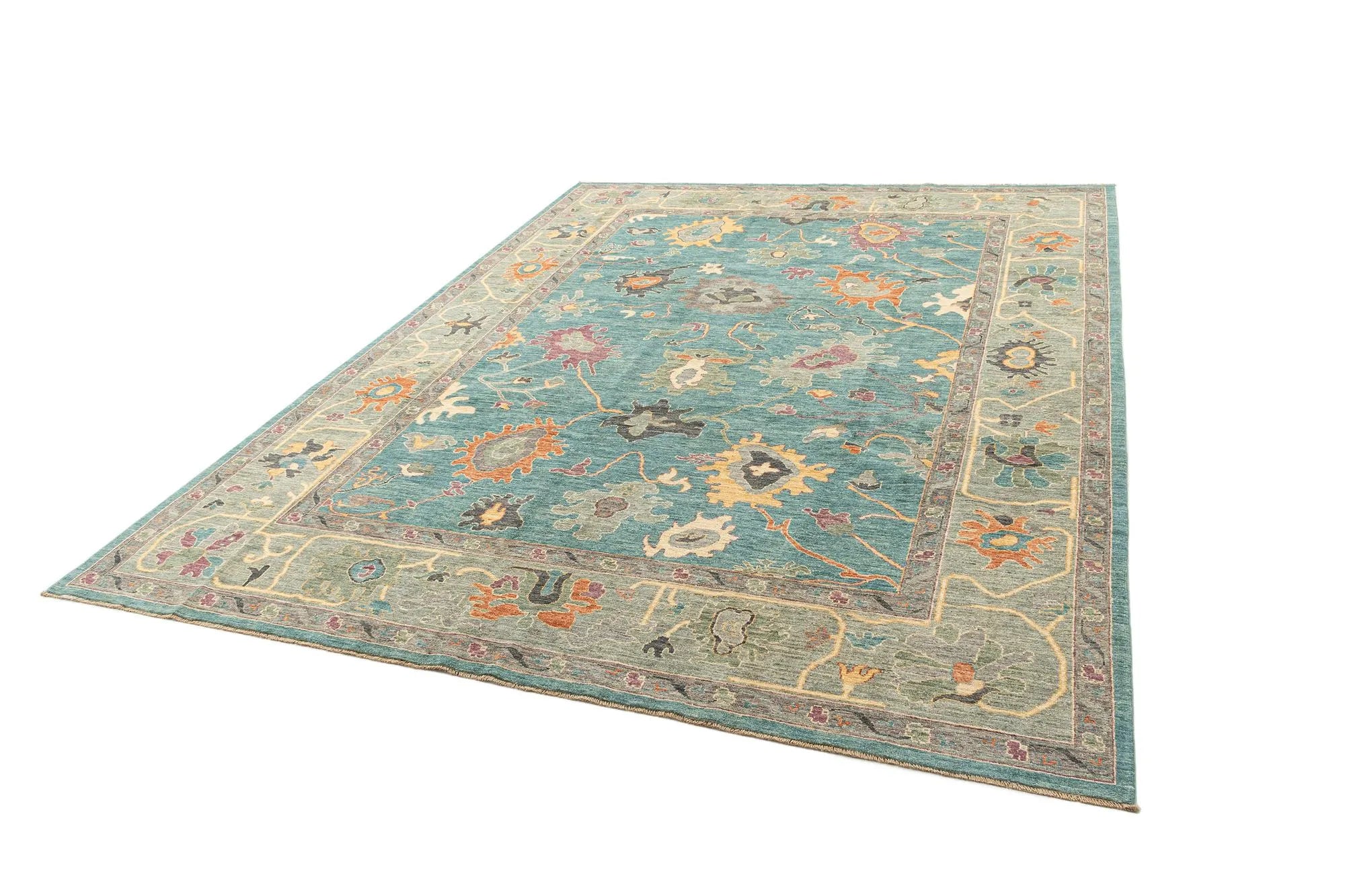 Blue Color Oushak Hand-Knotted Wool Rug
