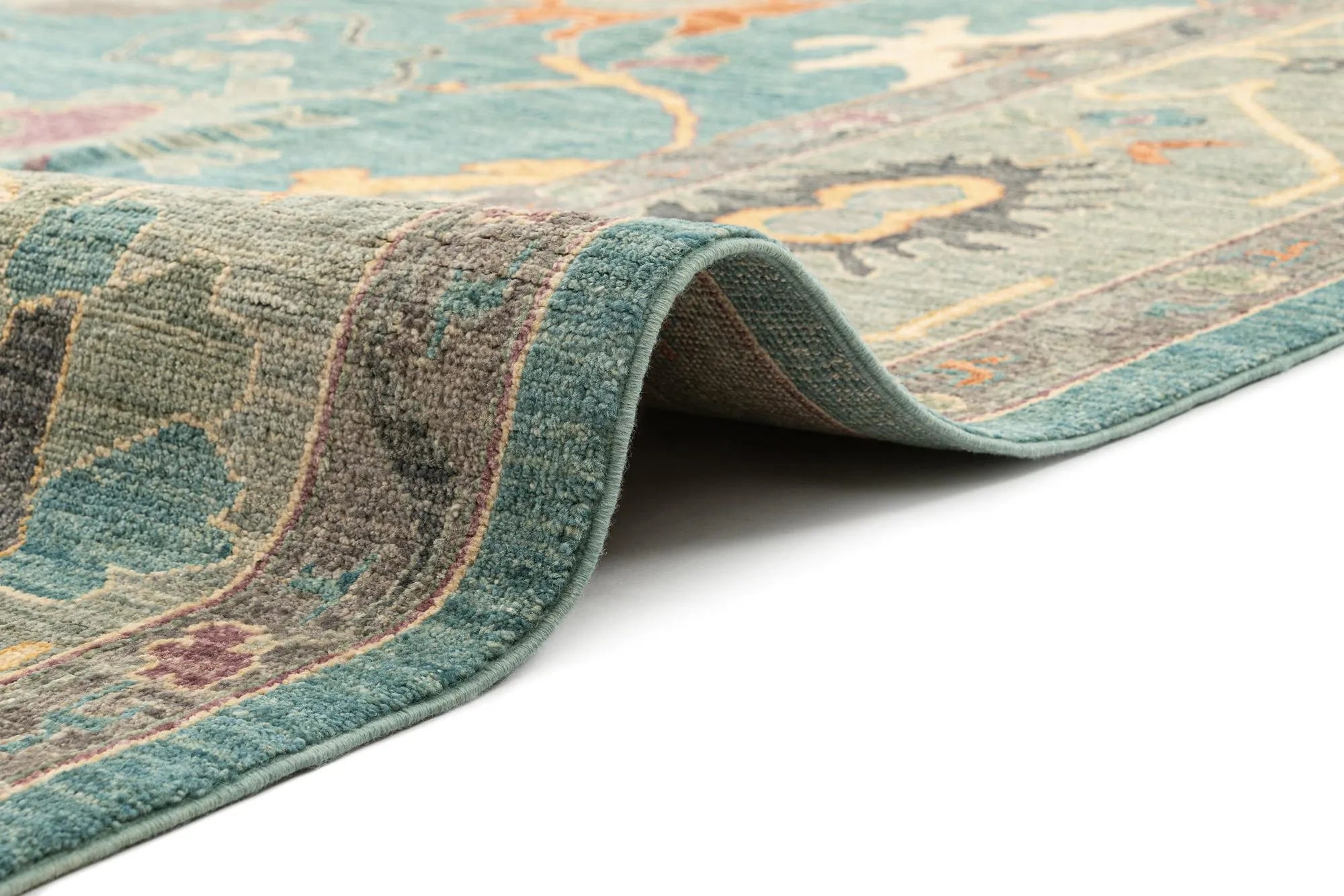 Blue Color Oushak Hand-Knotted Wool Rug