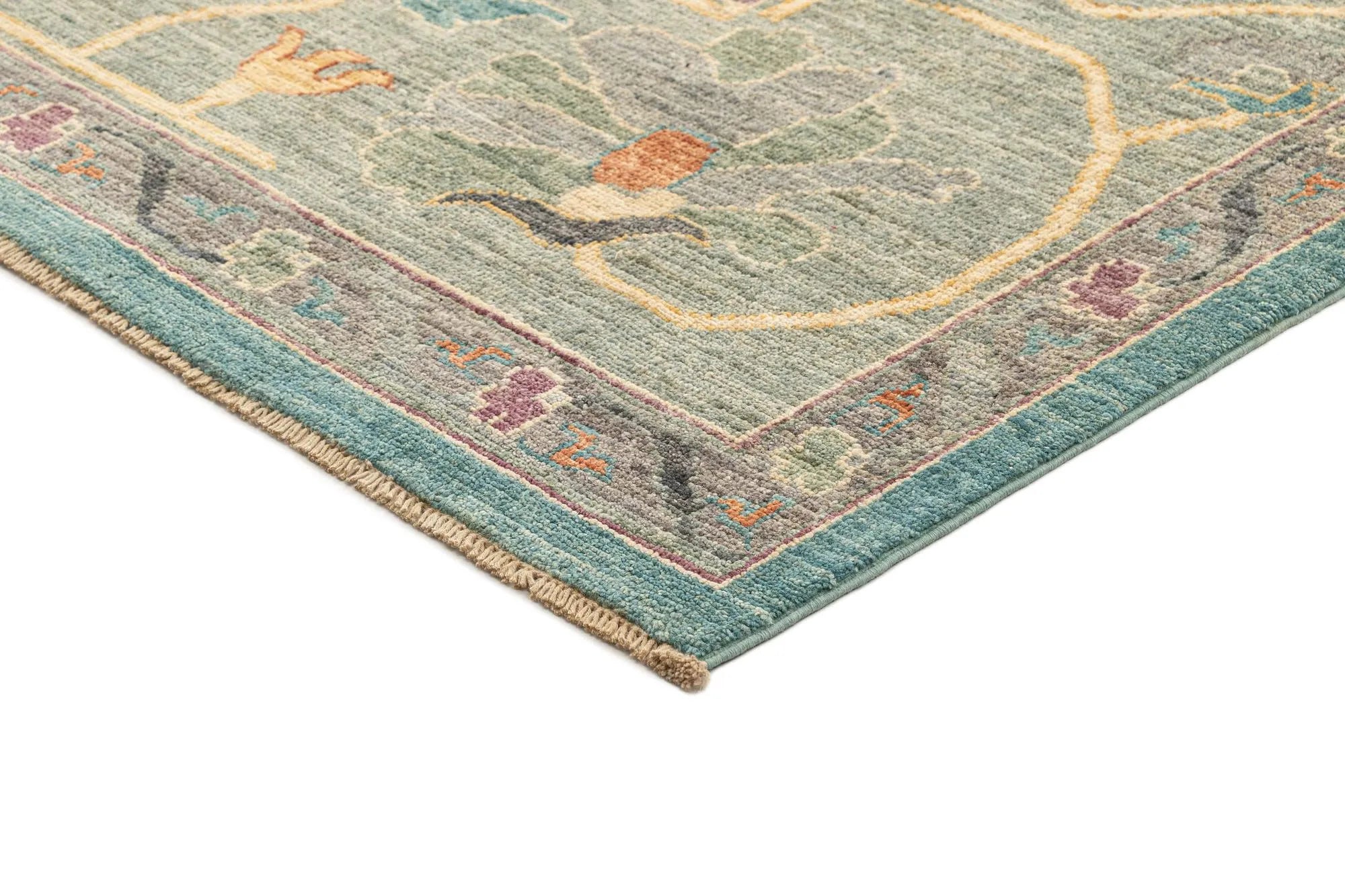 Blue Color Oushak Hand-Knotted Wool Rug