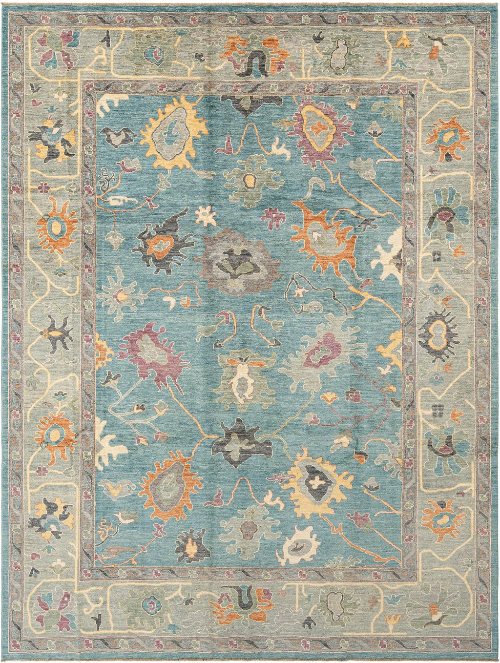 Blue Color Oushak Hand-Knotted Wool Rug