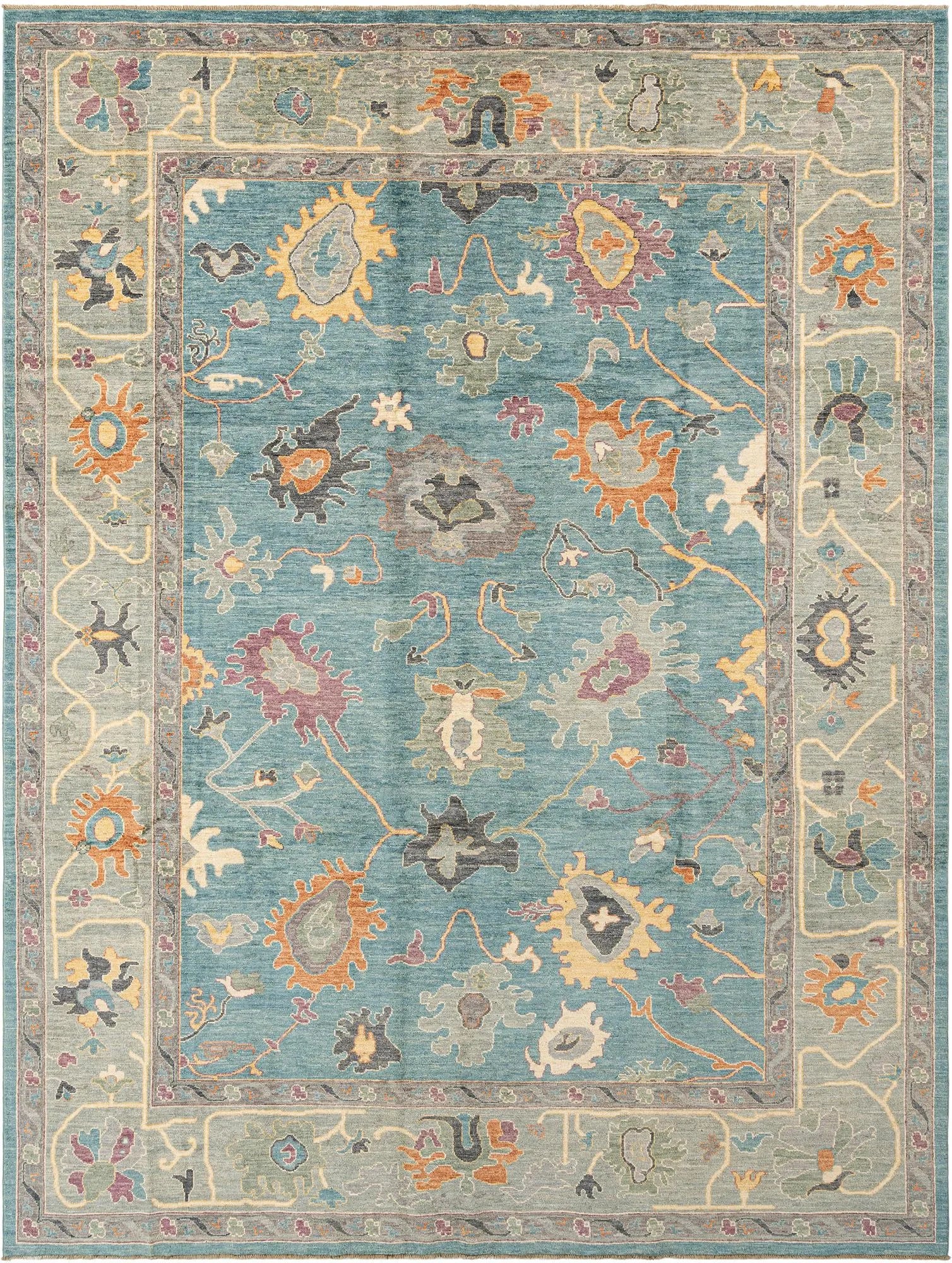 Blue Color Oushak Hand-Knotted Wool Rug