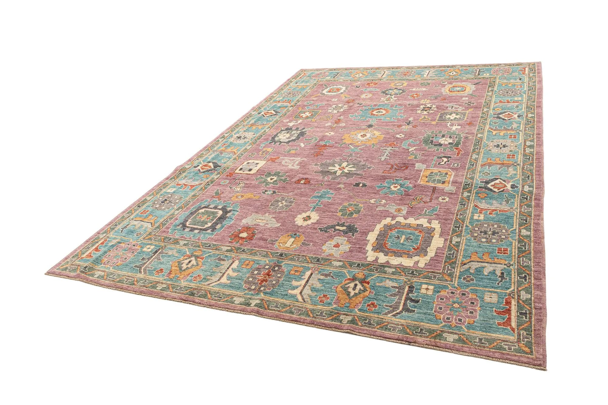 Mauve Pink Color Oushak Hand-Knotted Wool Rug