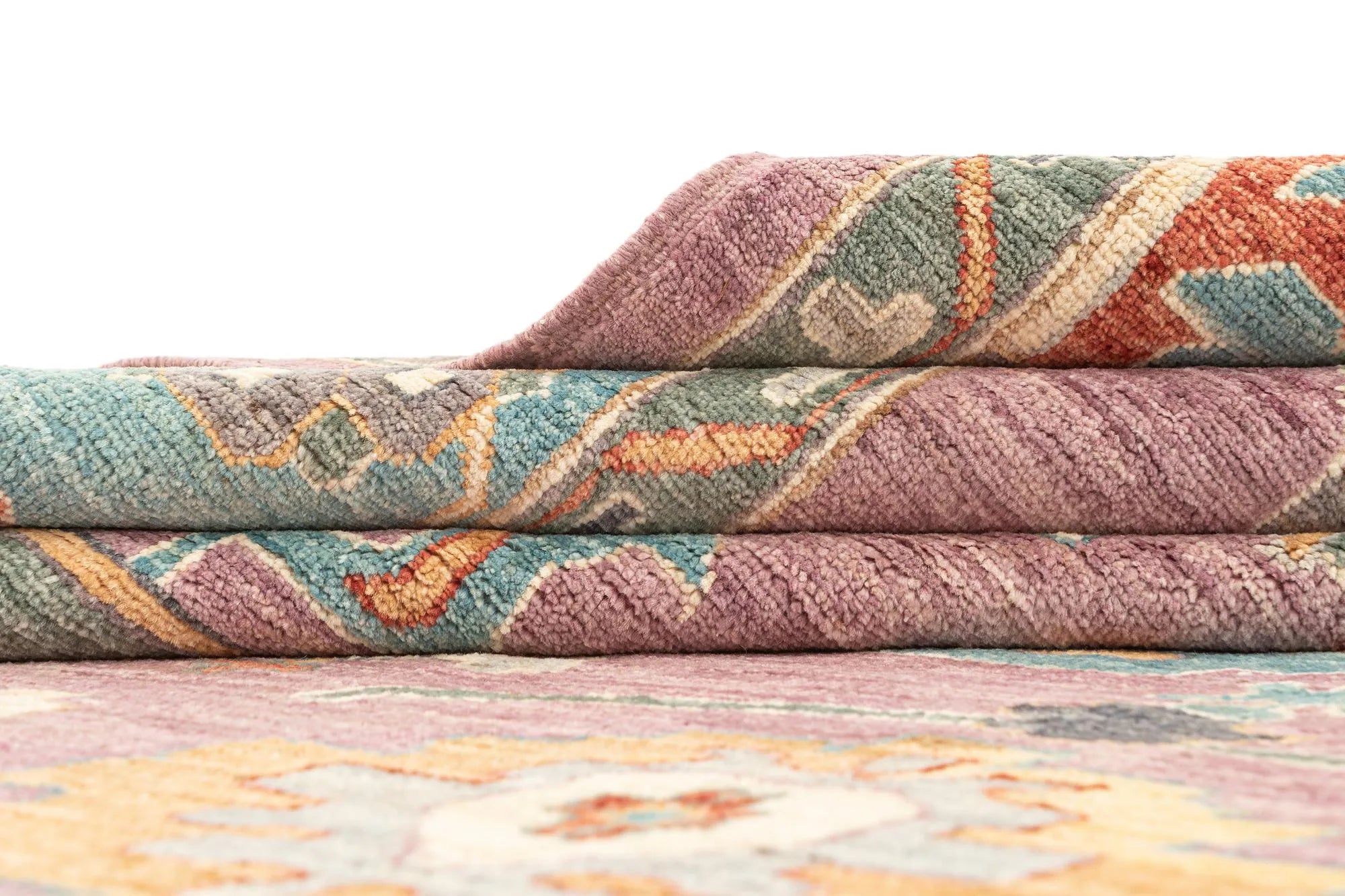 Mauve Pink Color Oushak Hand-Knotted Wool Rug