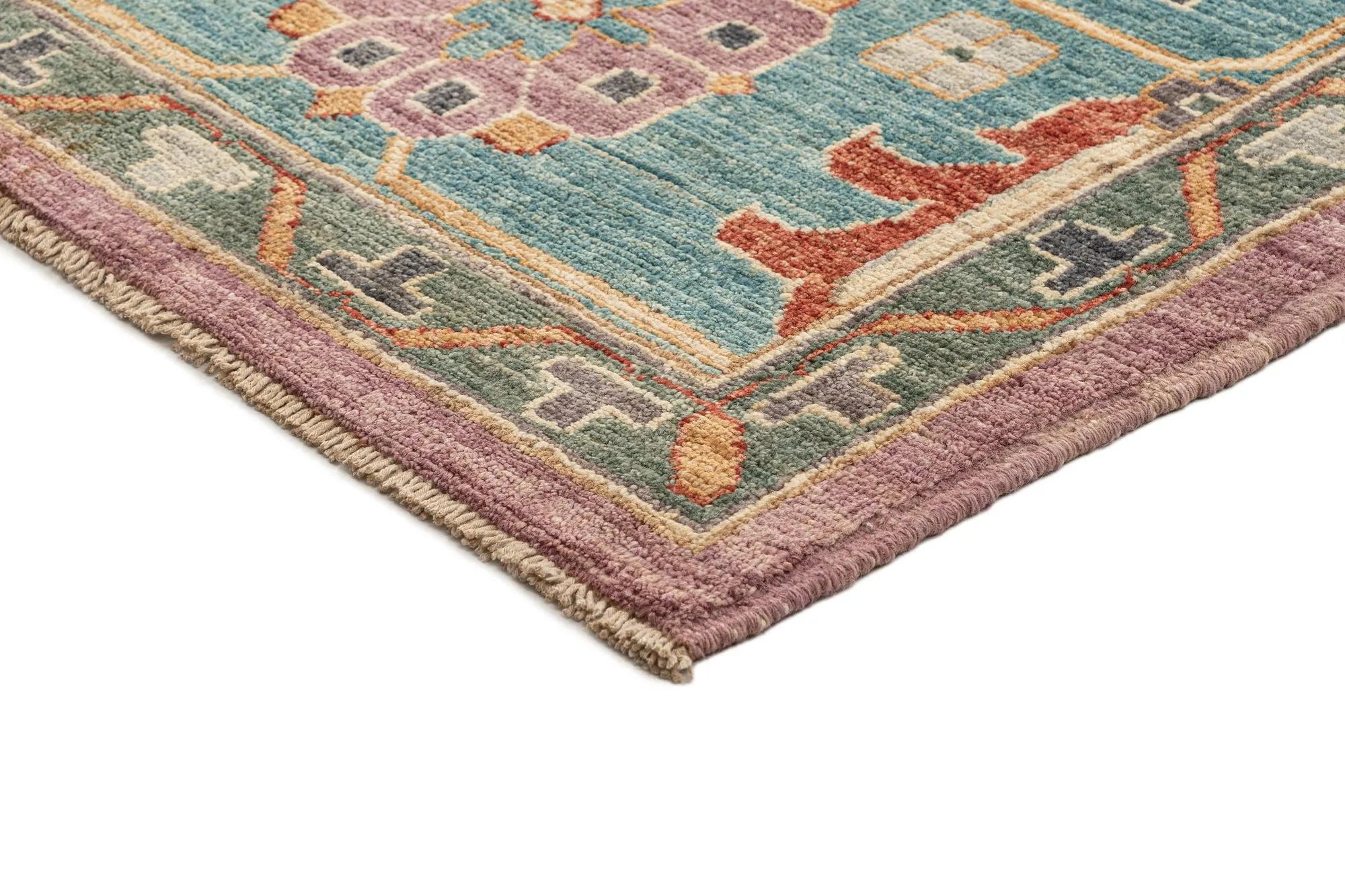 Mauve Pink Color Oushak Hand-Knotted Wool Rug