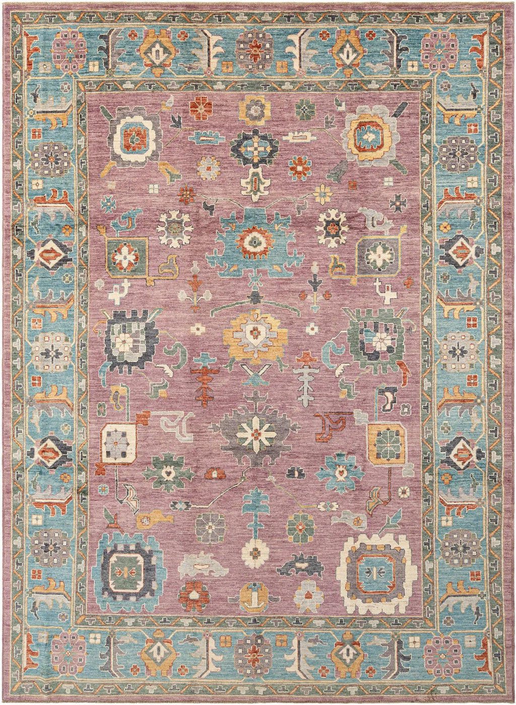 Mauve Pink Color Oushak Hand-Knotted Wool Rug